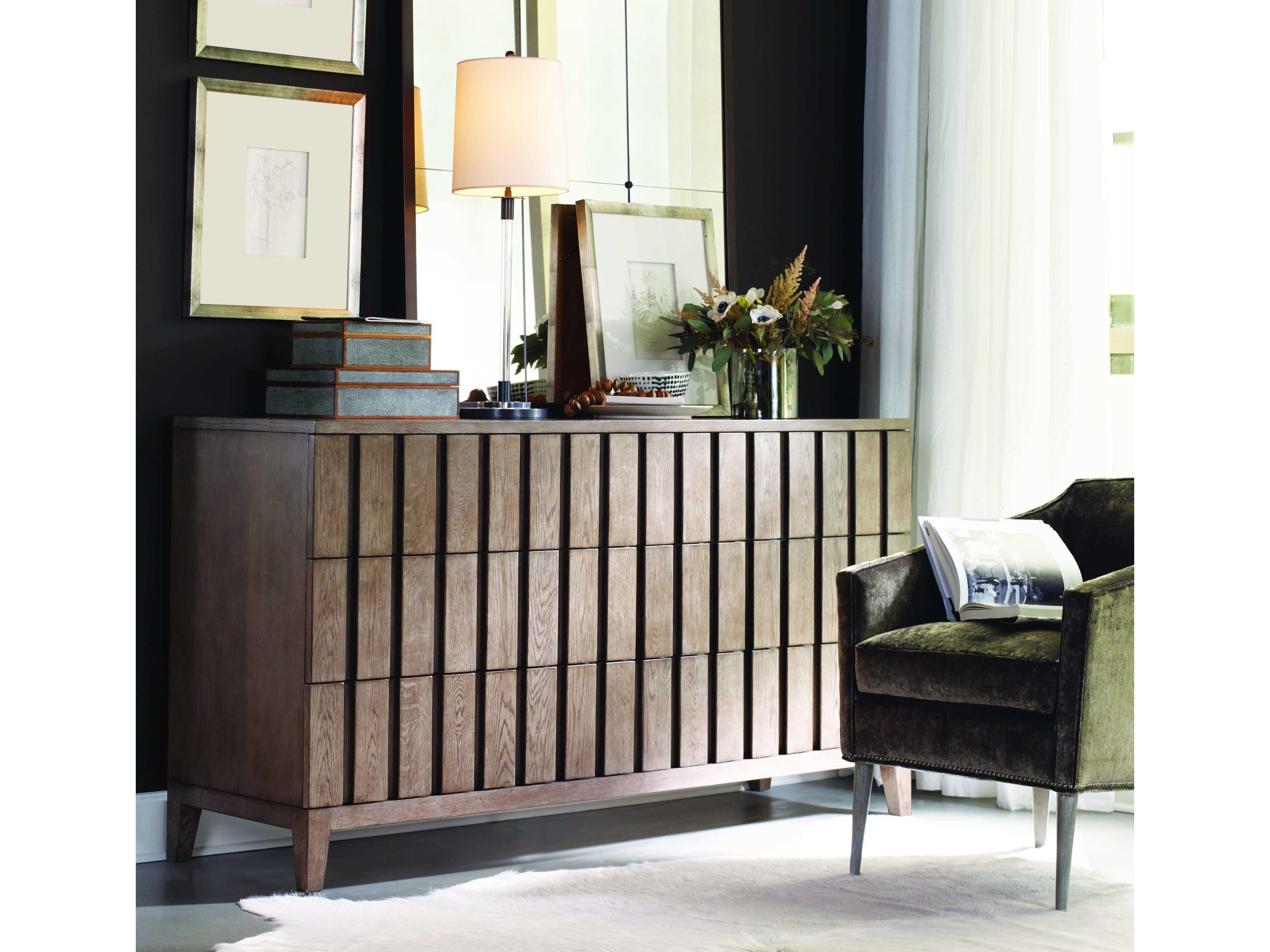 Century Furniture Casa Bella Louvered 6-Drawers Brown Oak Wood Double Dresser