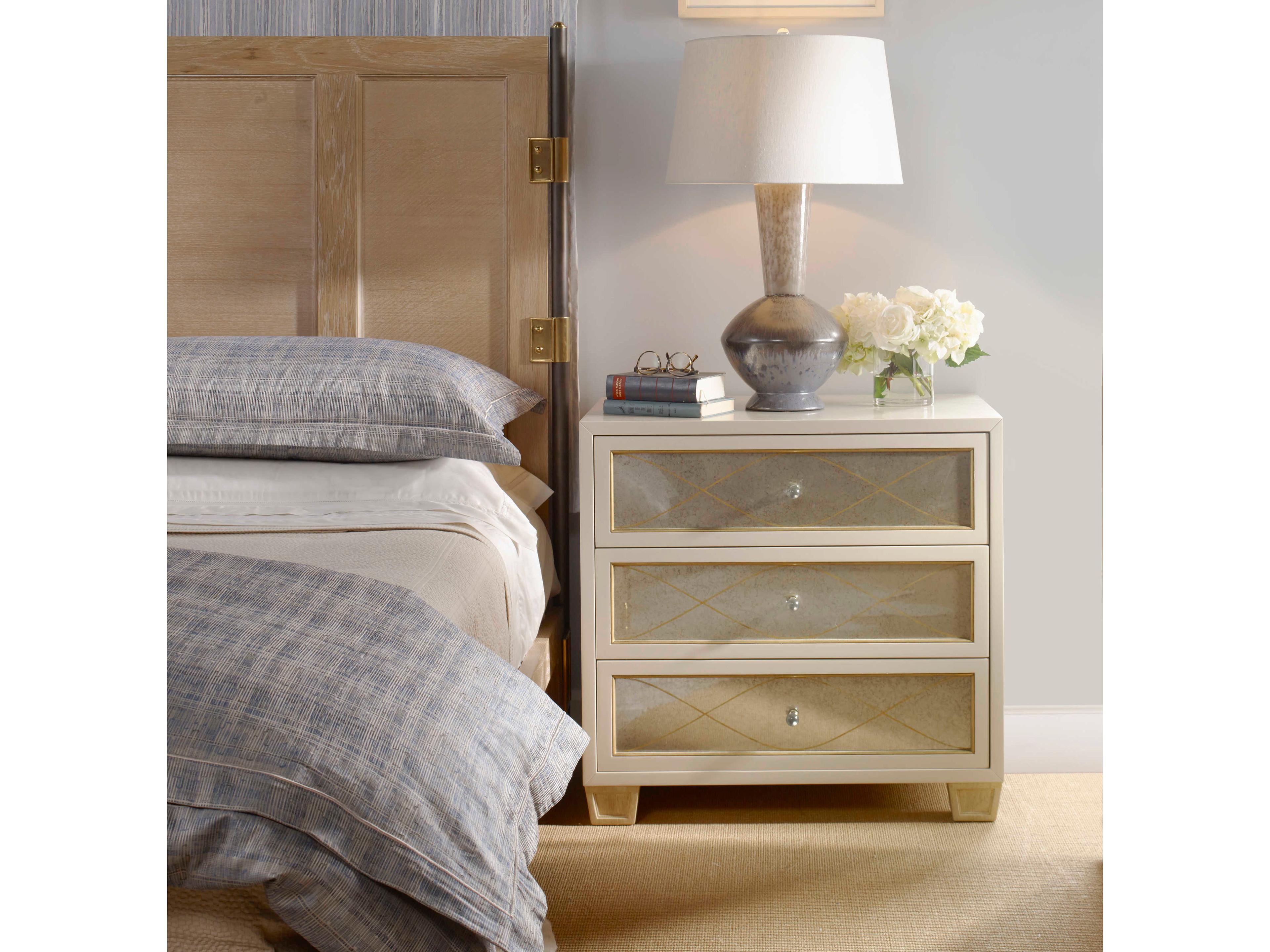 Century Furniture 3-Drawers Beige Oak Wood Nightstand