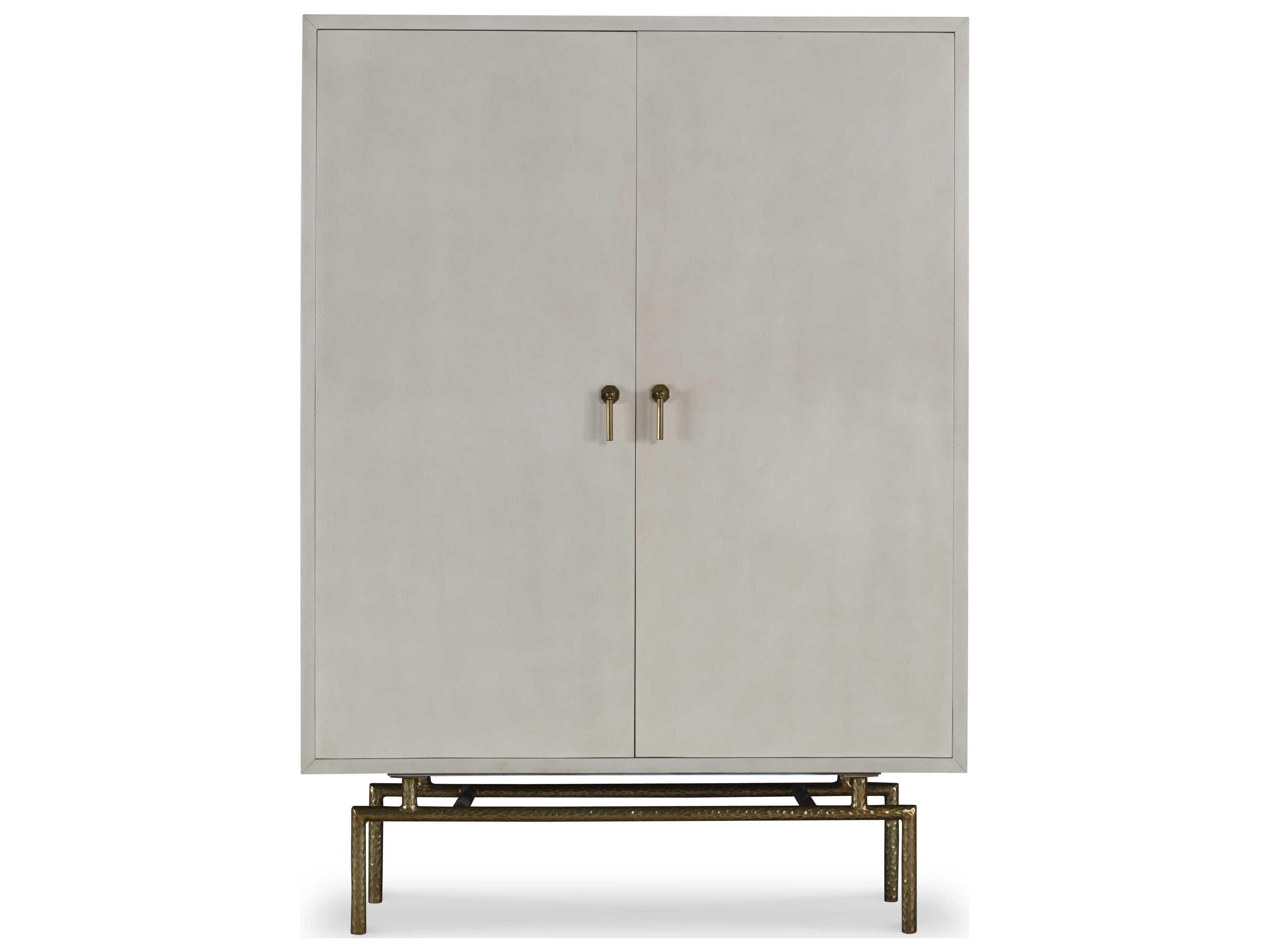 Century Furniture Beige Faux Parchment With Bronze Wine Bar Cabinet