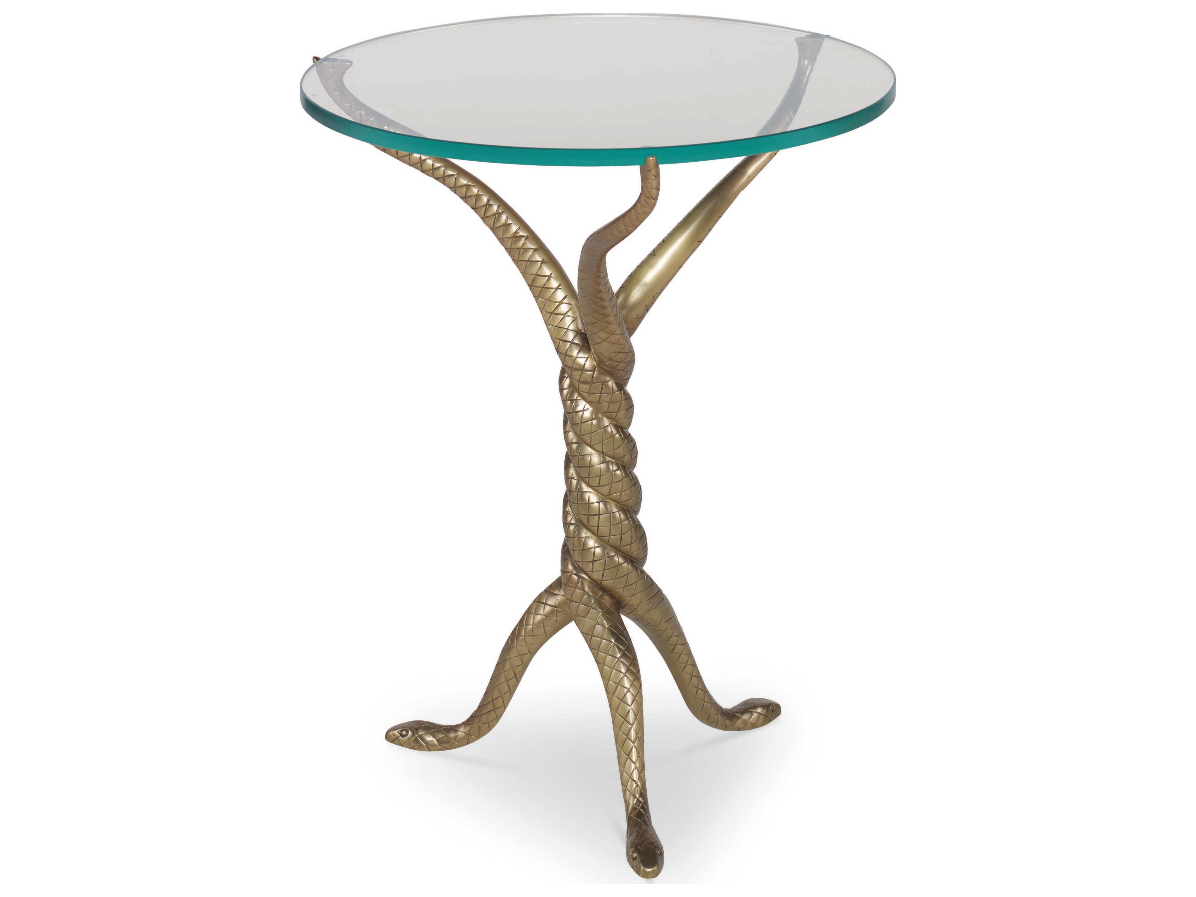 Century Furniture Round Glass Antique Brass End Table