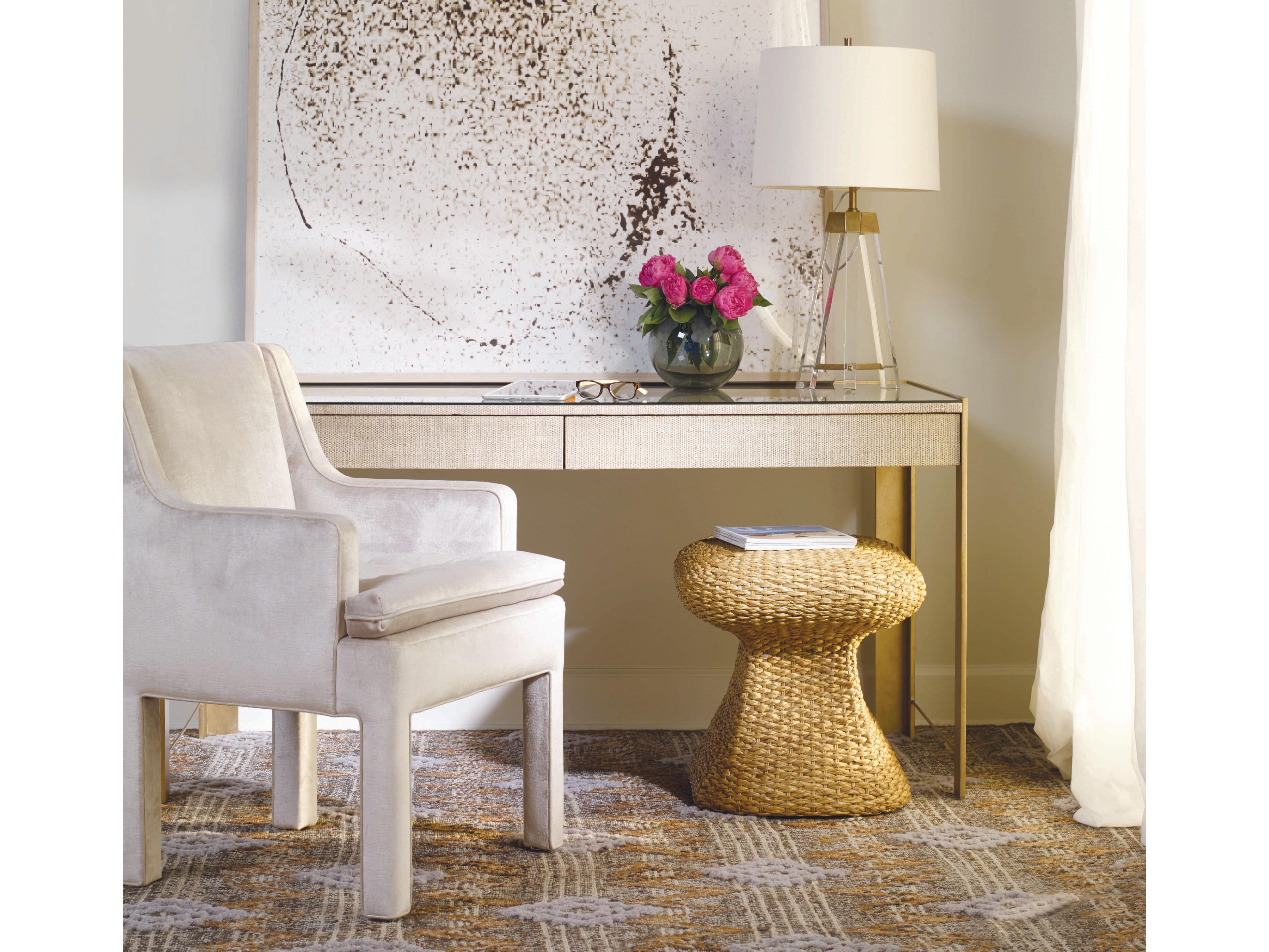 Century Furniture Gilt Bronze Brown Rattan Secretary Desk