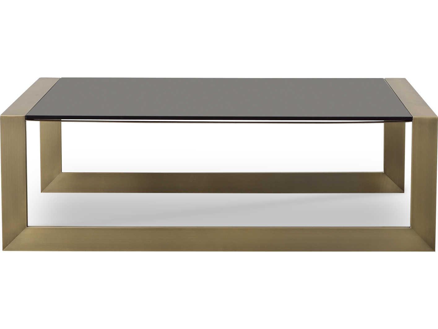 Century Furniture Compositions Rectangular Black Glass Satin Brass Coffee Table