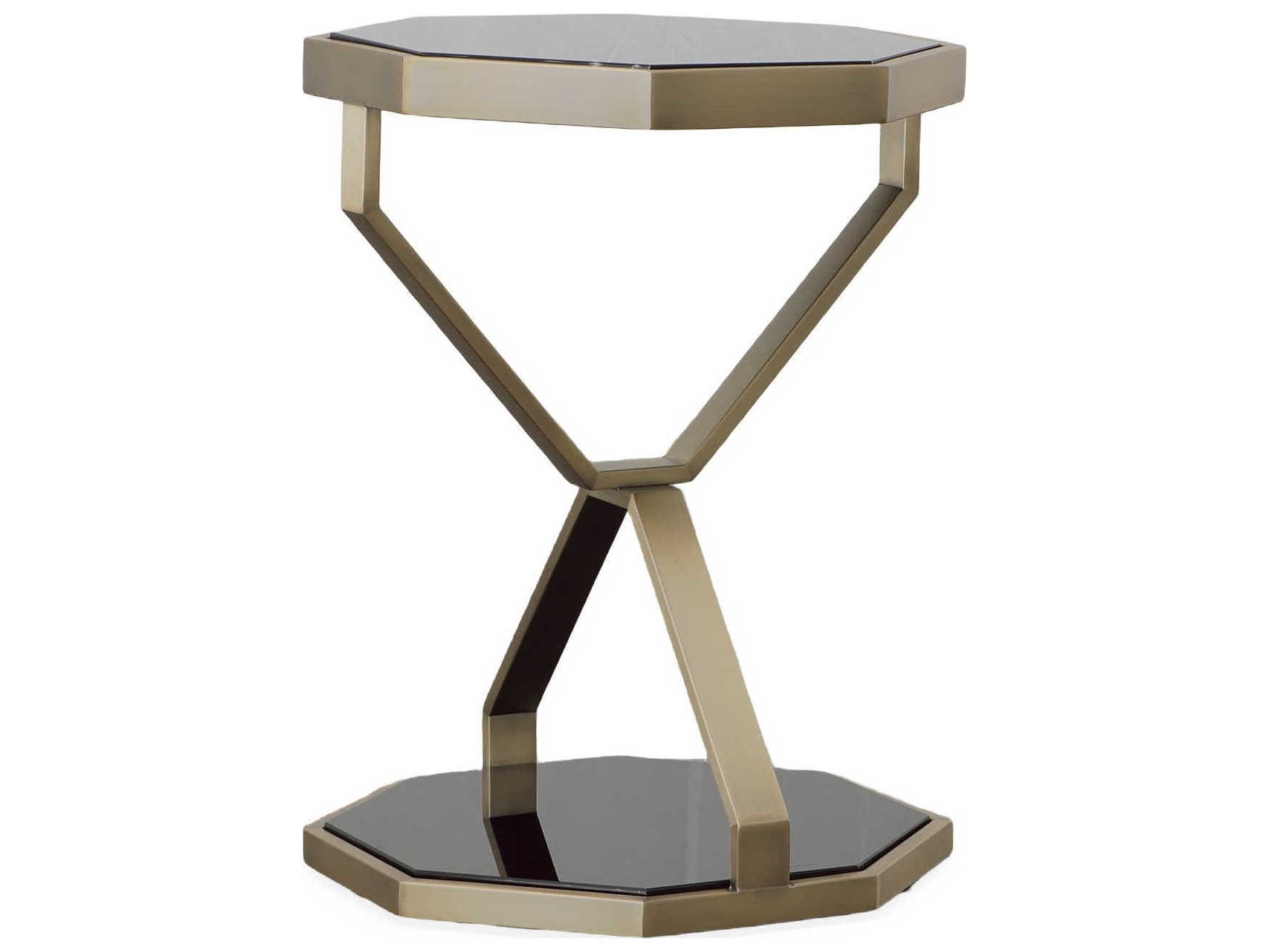 Century Furniture Compositions Octagon Black Glass Satin Brass End Table