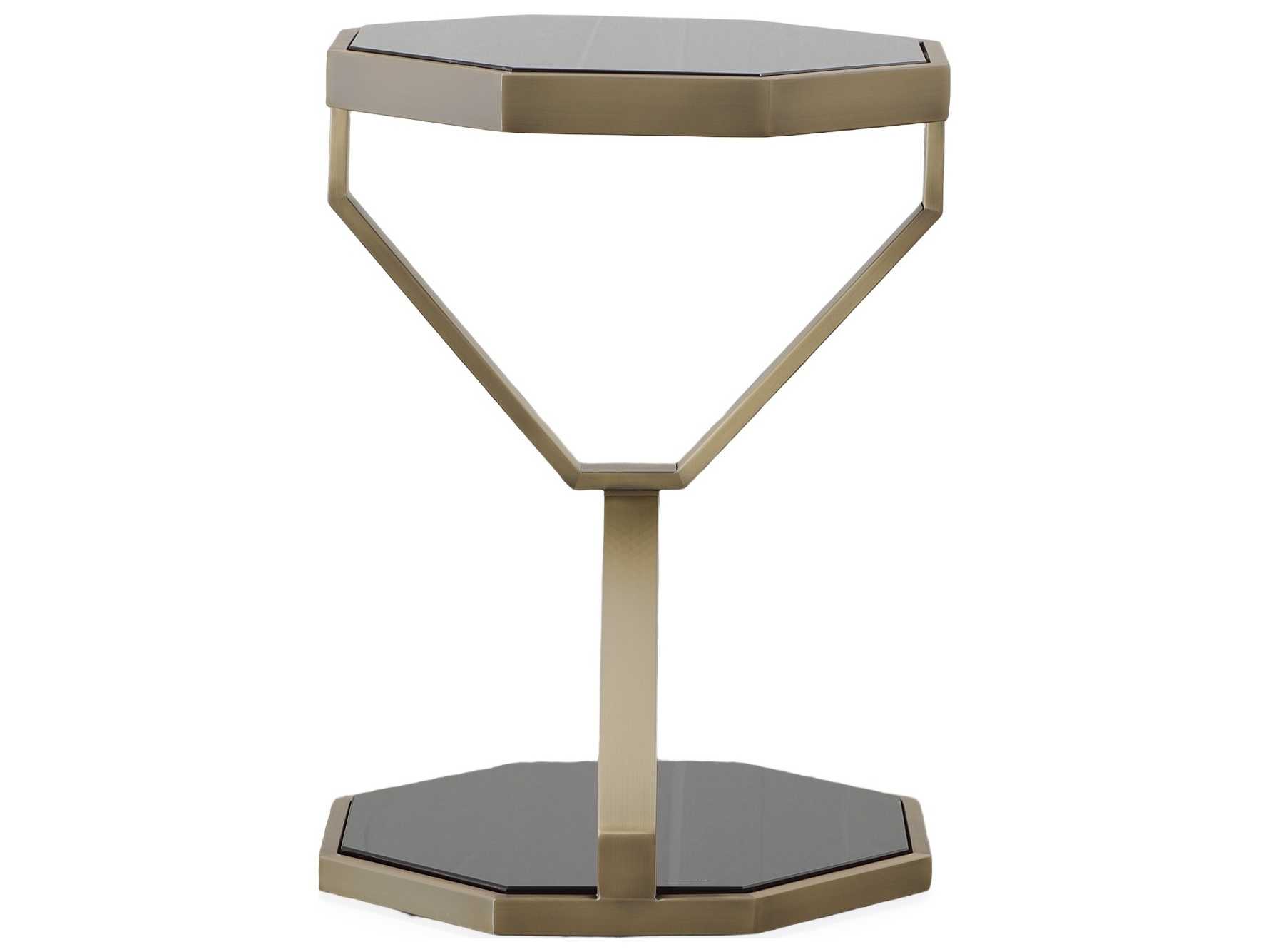 Century Furniture Compositions Octagon Black Glass Satin Brass End Table