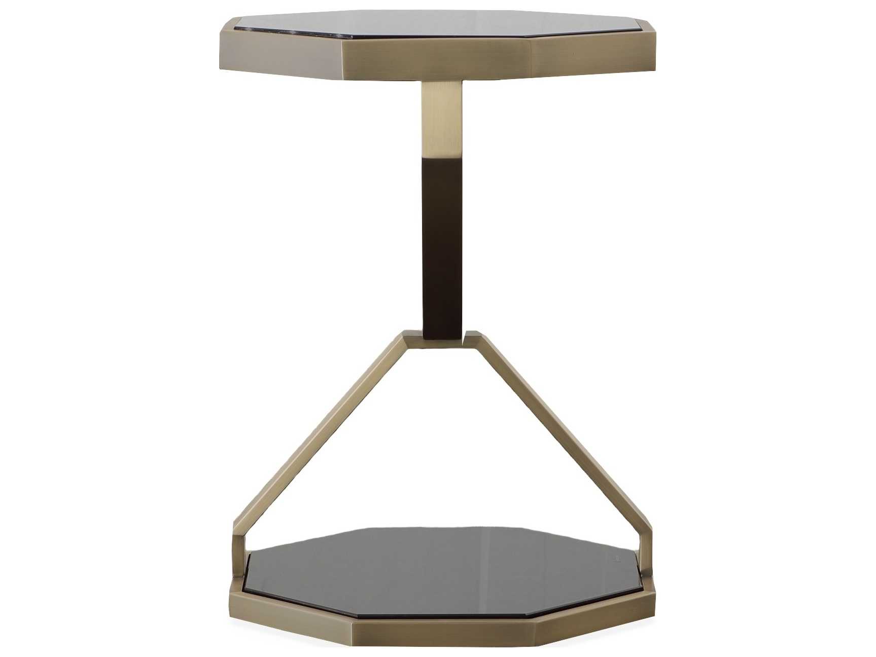 Century Furniture Compositions Octagon Black Glass Satin Brass End Table