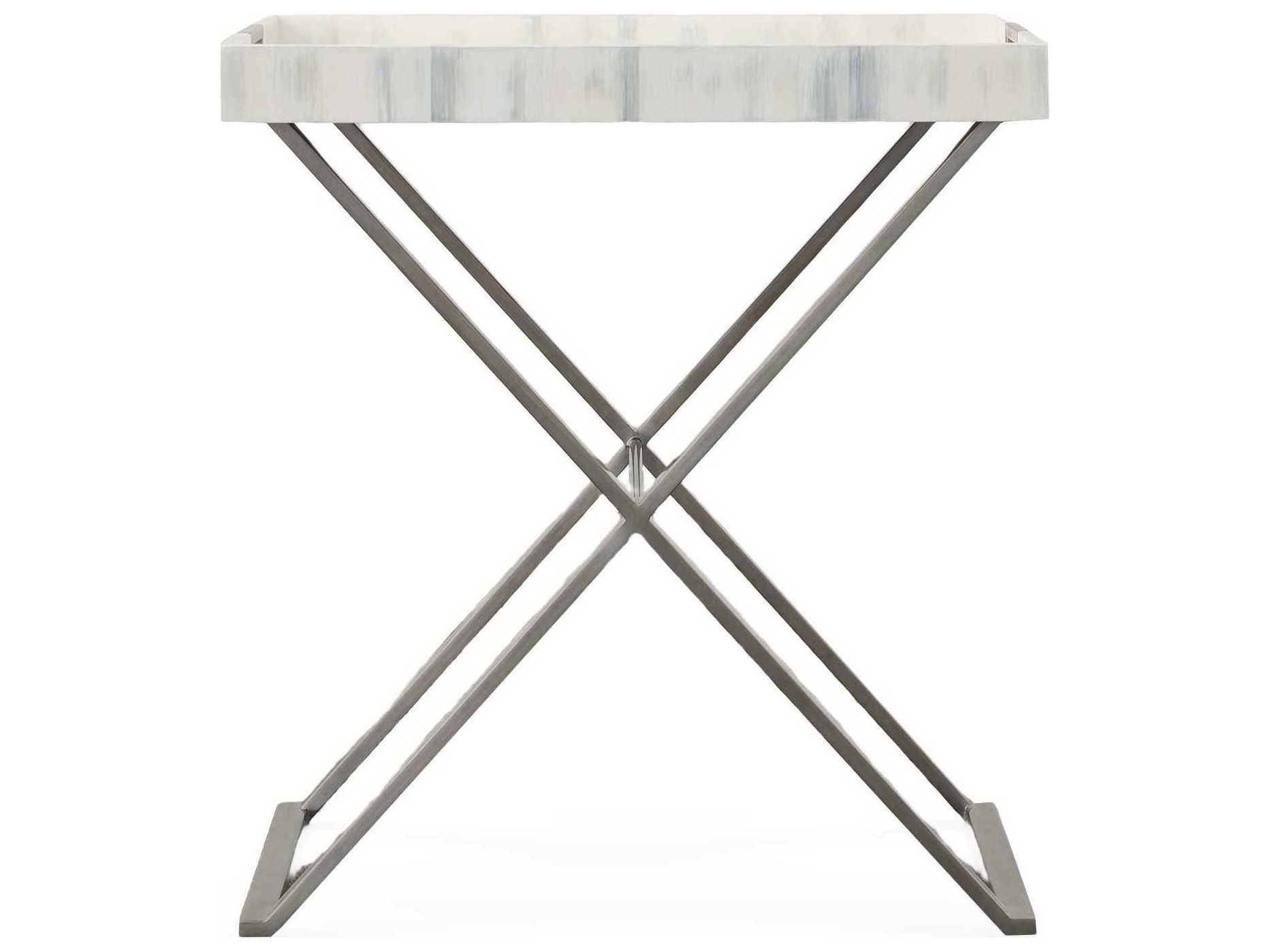 Century Furniture Compositions Rectangular Faux Marble White Pewter End Table