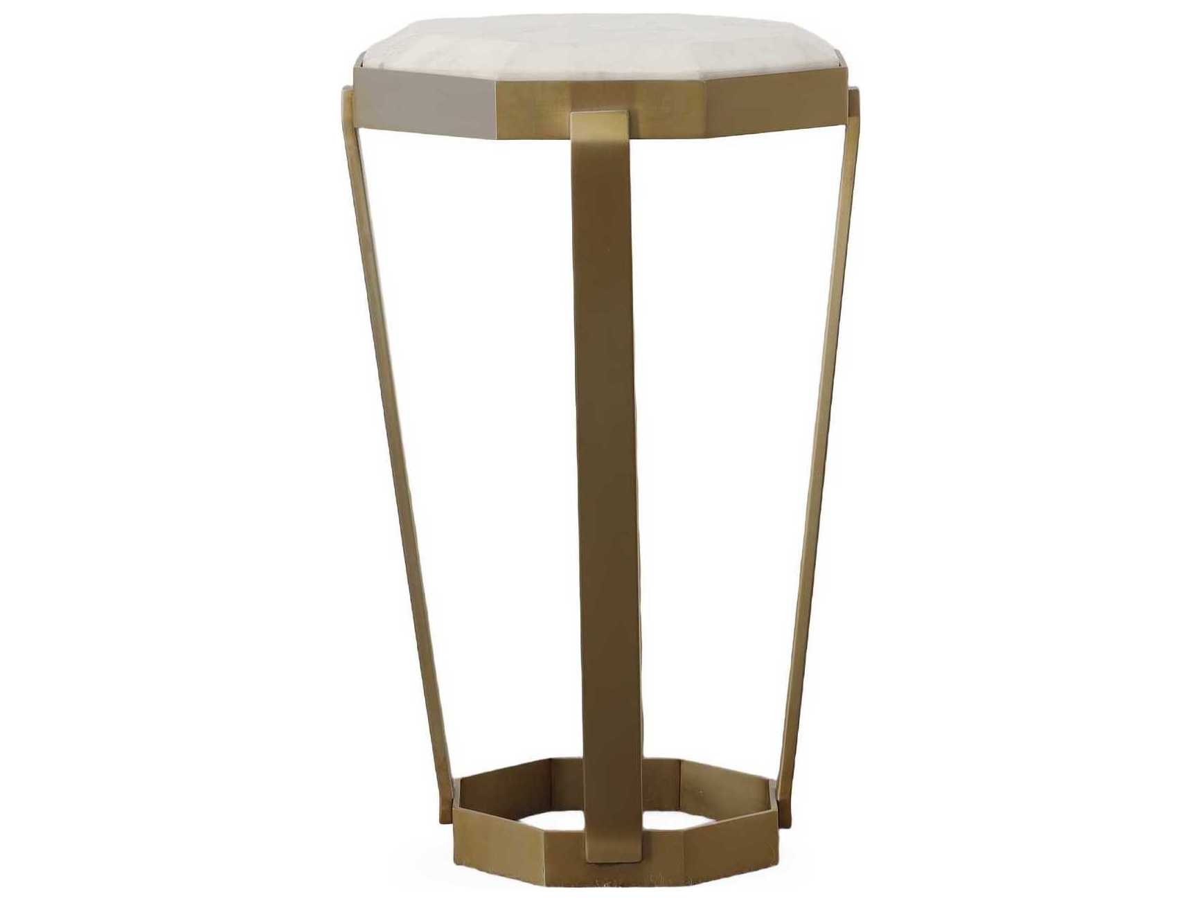 Century Furniture Compositions Hexagon White Marble Satin Brass End Table
