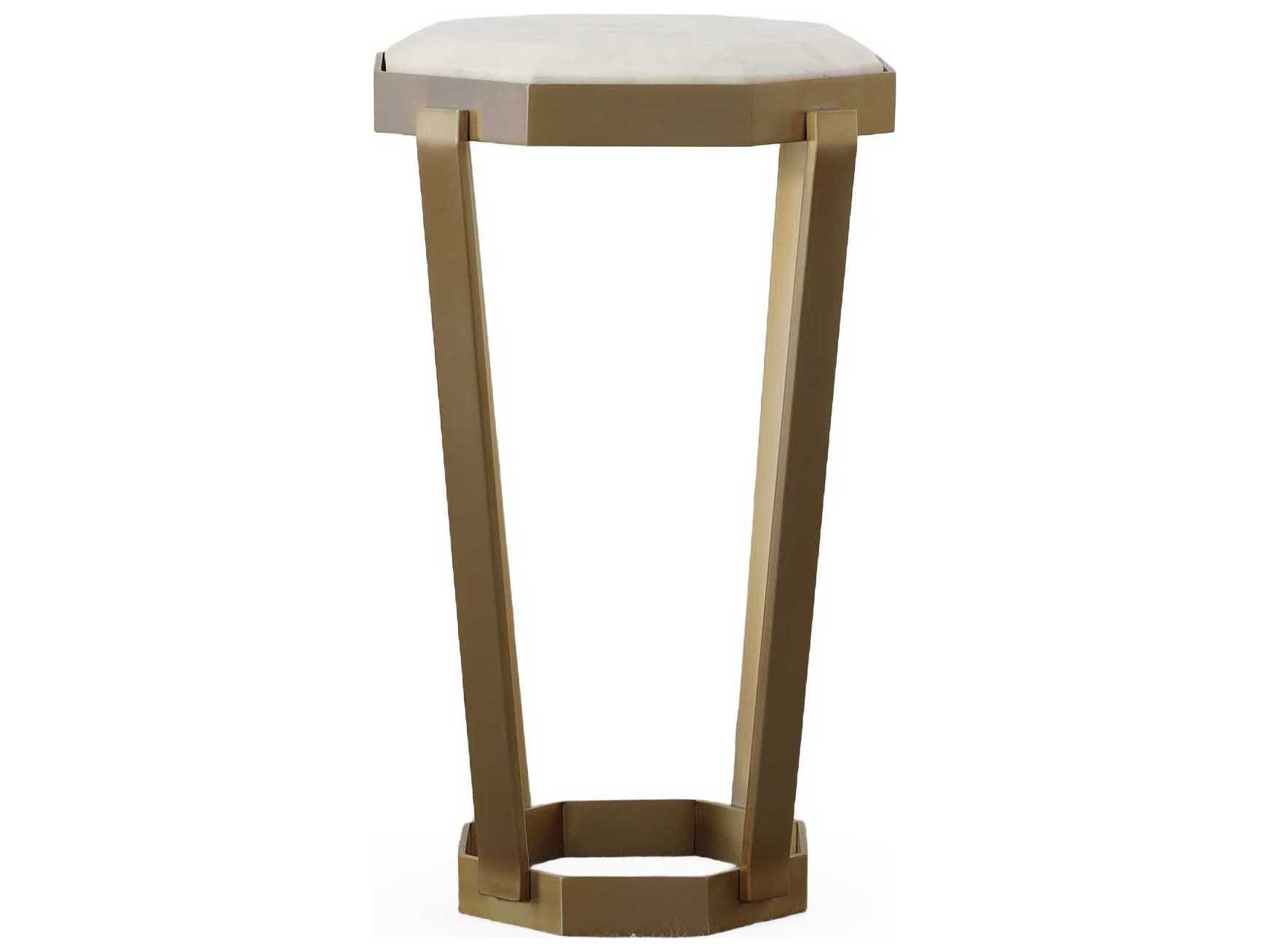 Century Furniture Compositions Hexagon White Marble Satin Brass End Table