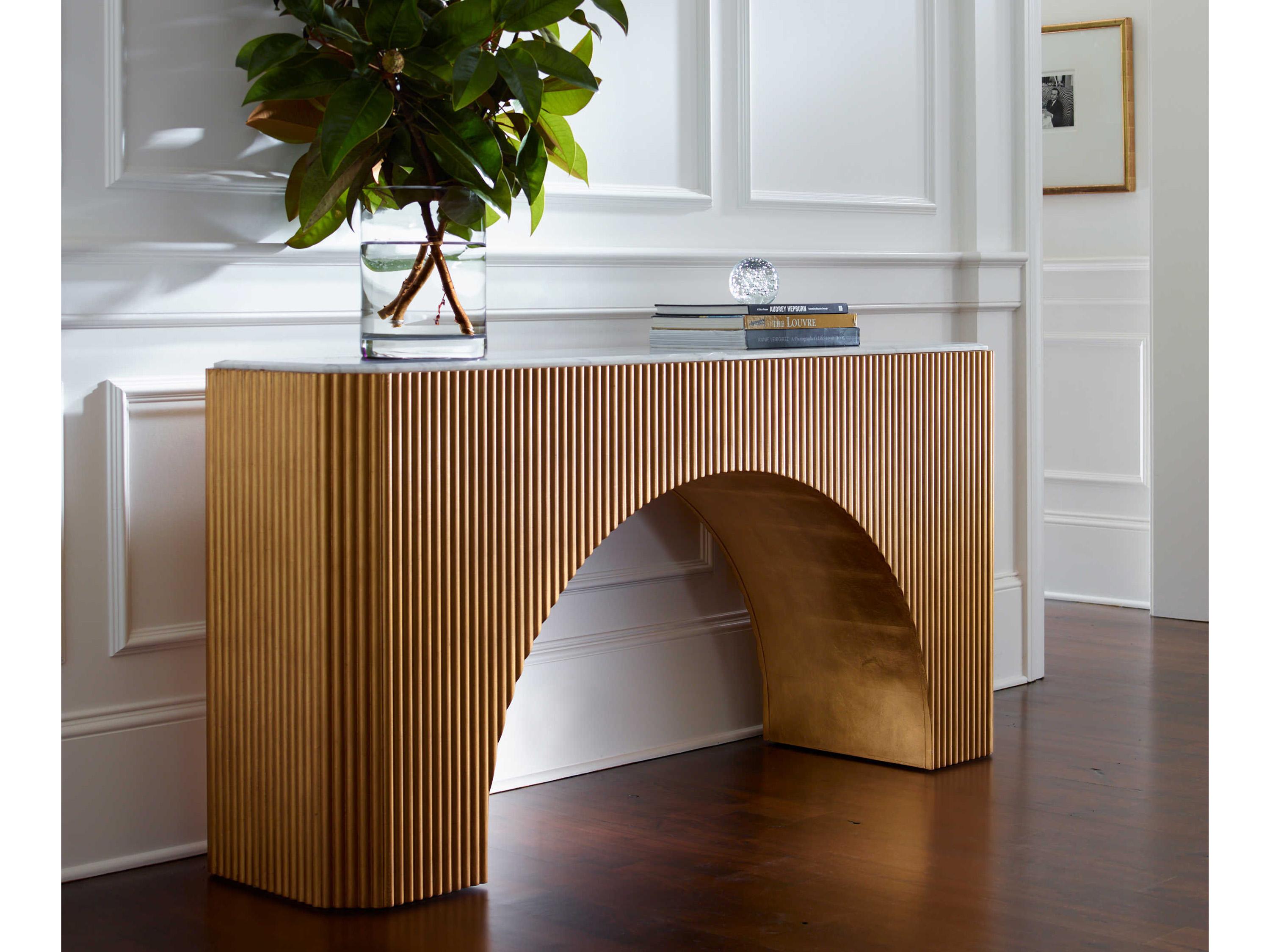 Century Furniture Compositions Rectangular Marble Gold Leaf Console Table