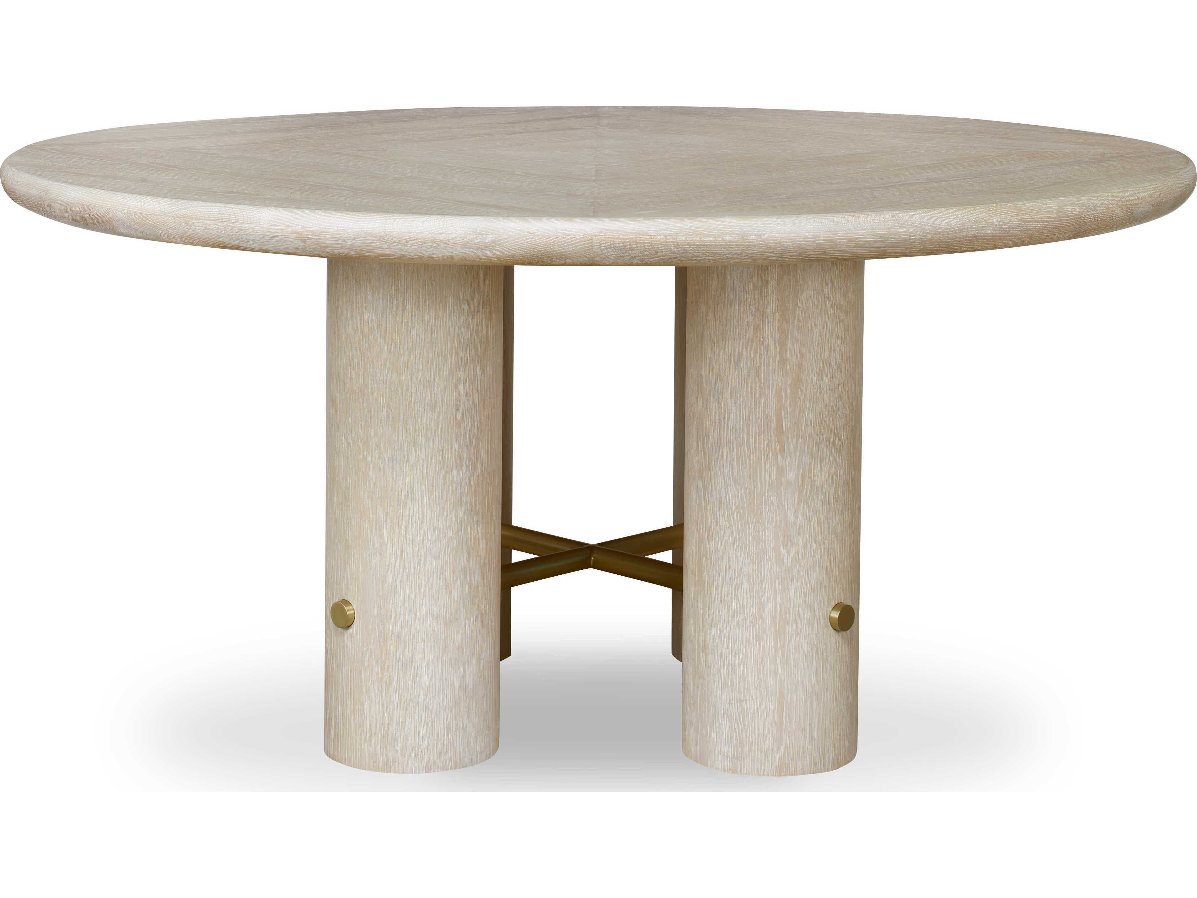 Century Furniture Cadence Round Wood Sand Cerused Antique Brass Dining Table