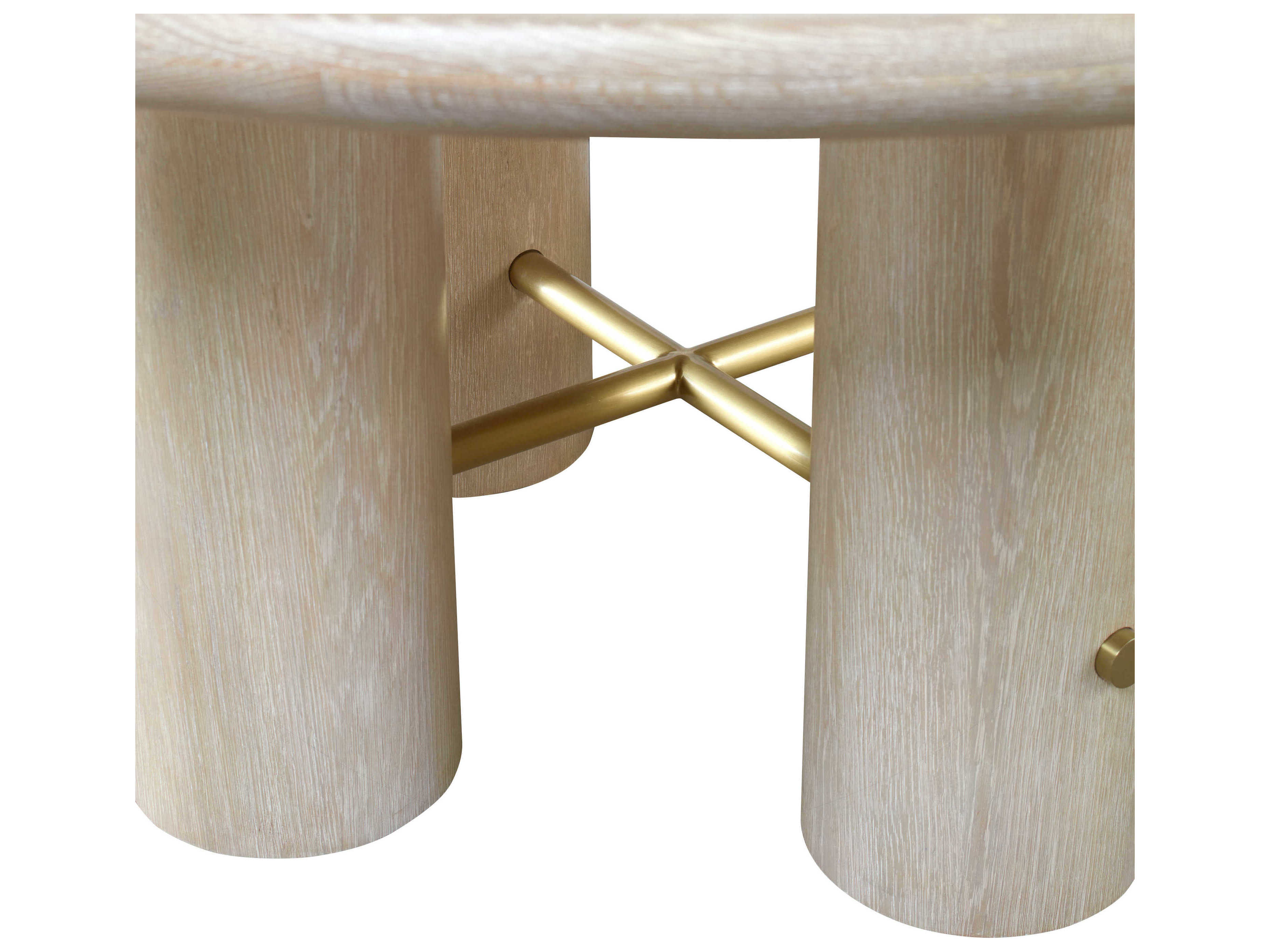 Century Furniture Cadence Round Wood Sand Cerused Antique Brass Dining Table