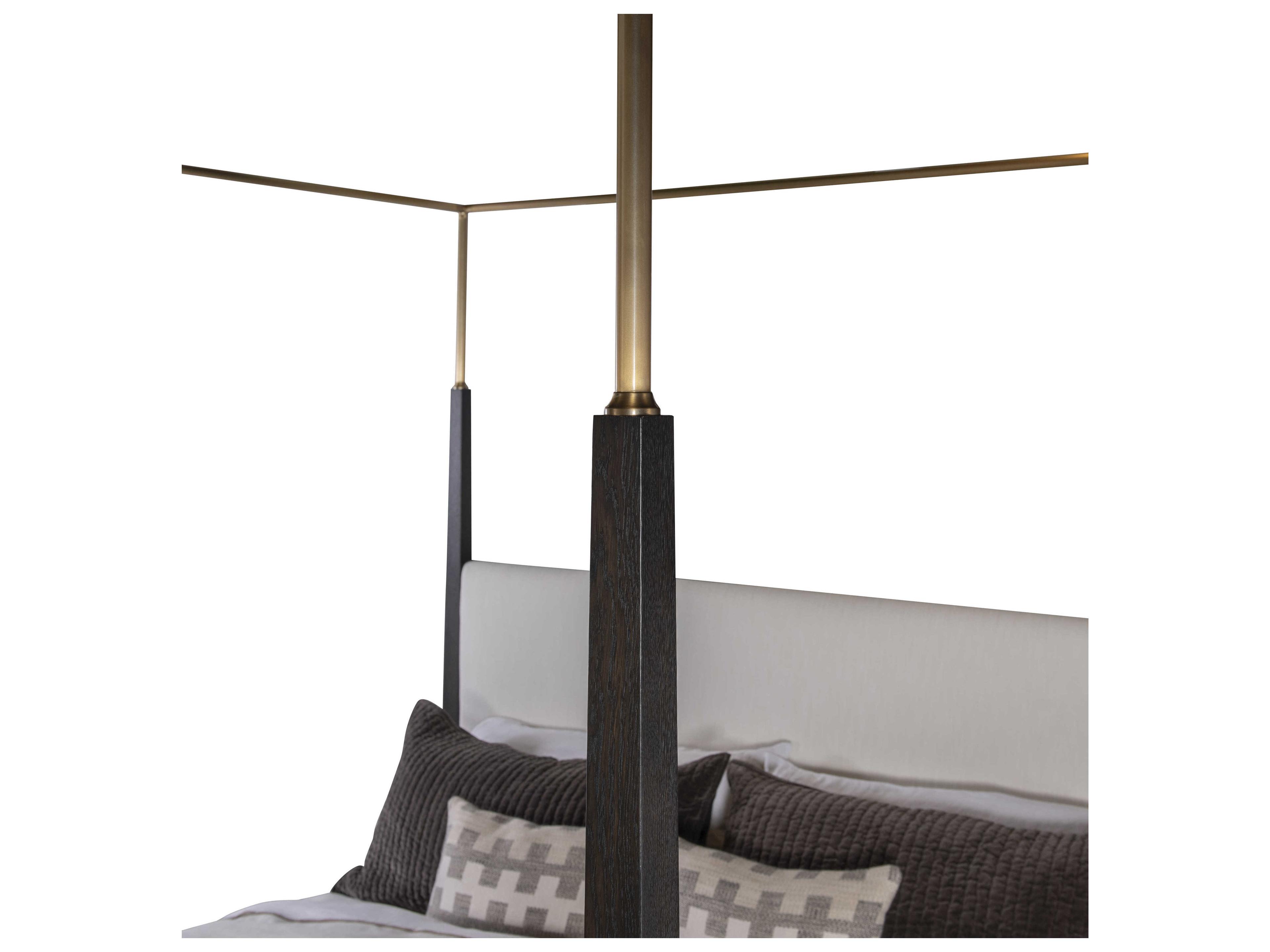 Century Furniture Cadence Mocha Antique Brass Brown Oak Wood King Canopy Bed