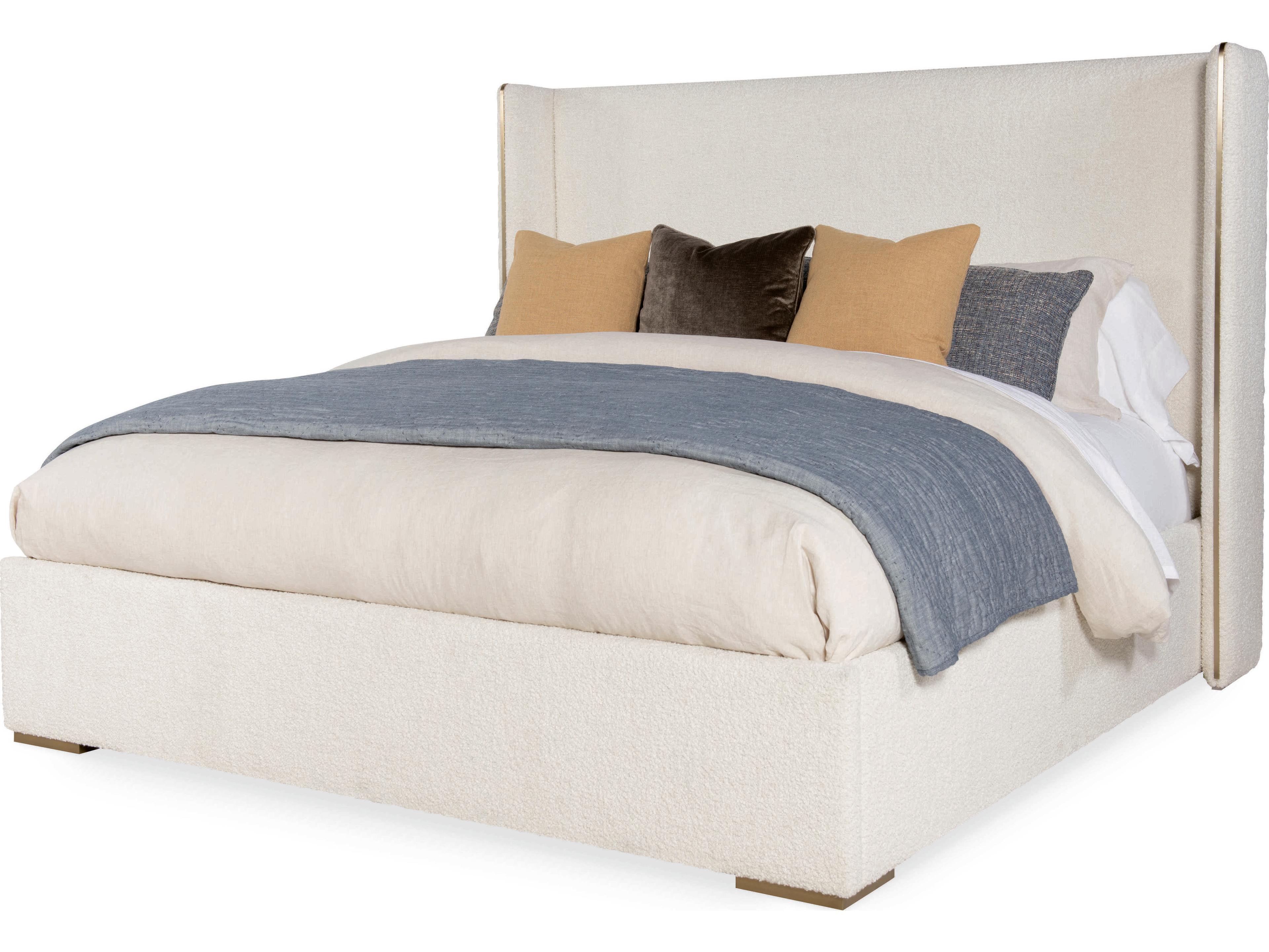 Century Furniture Cadence Off White Antique Brass Upholstered King Panel Bed