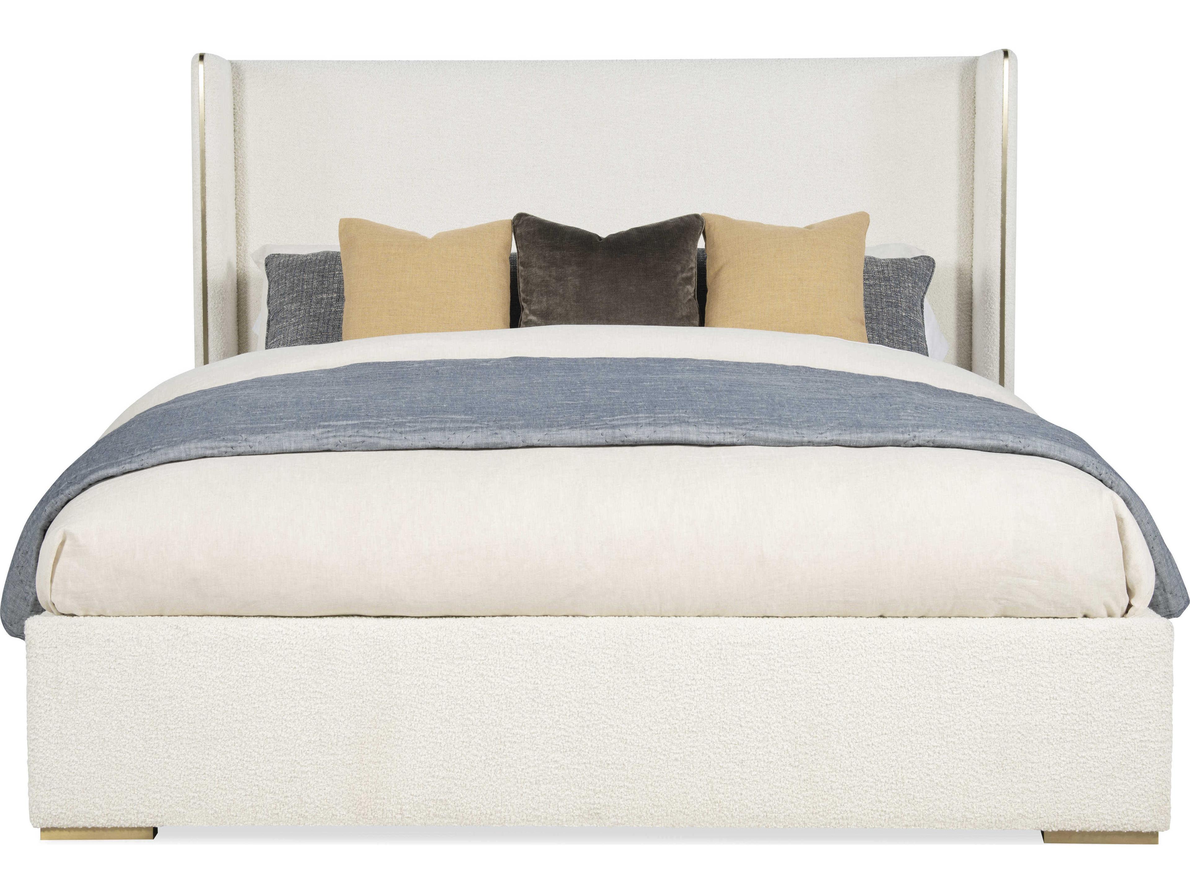 Century Furniture Cadence Off White Antique Brass Upholstered King Panel Bed