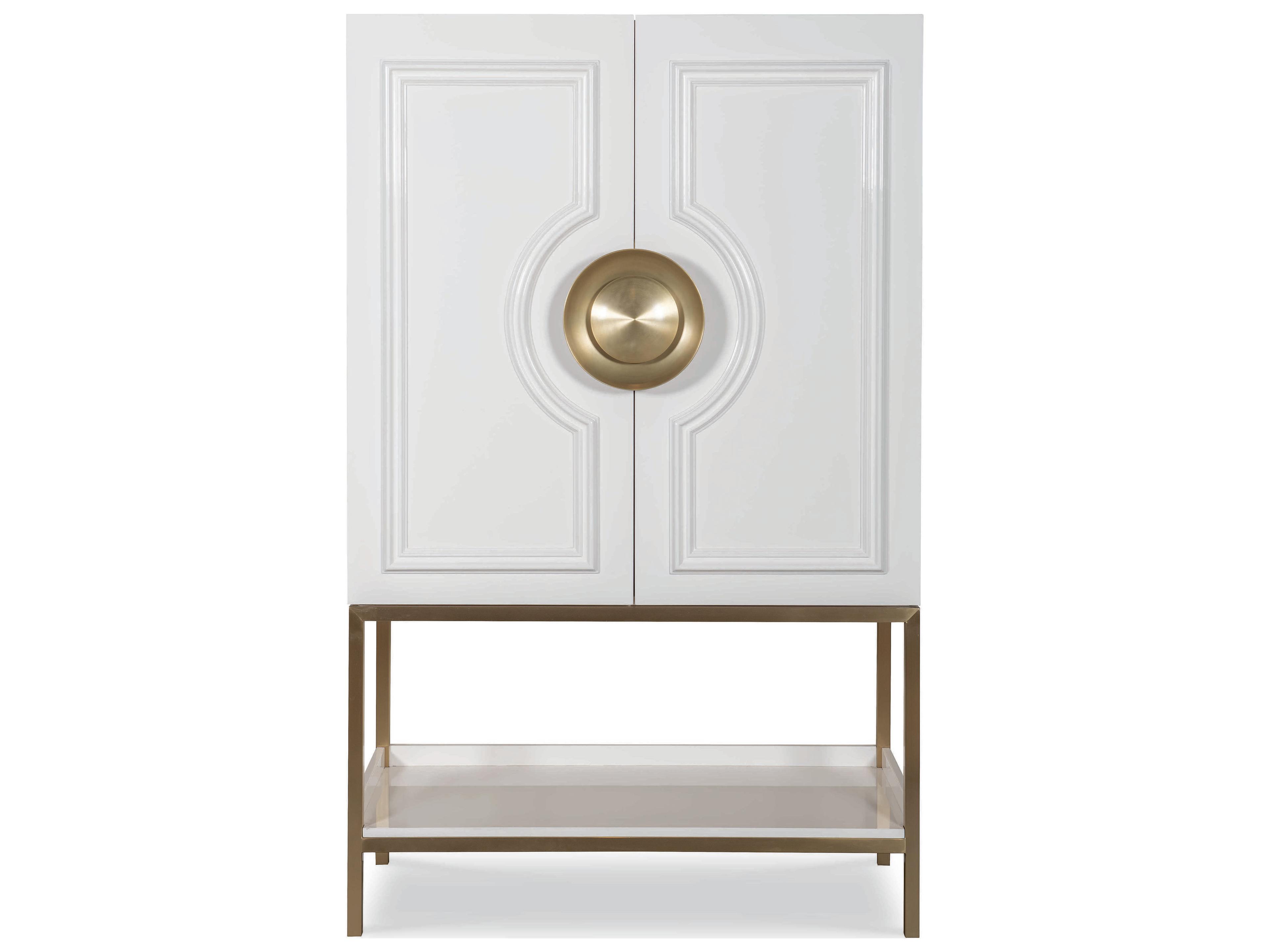 Century Furniture Cadence White Lacquer Antique Brass Bar Cabinet