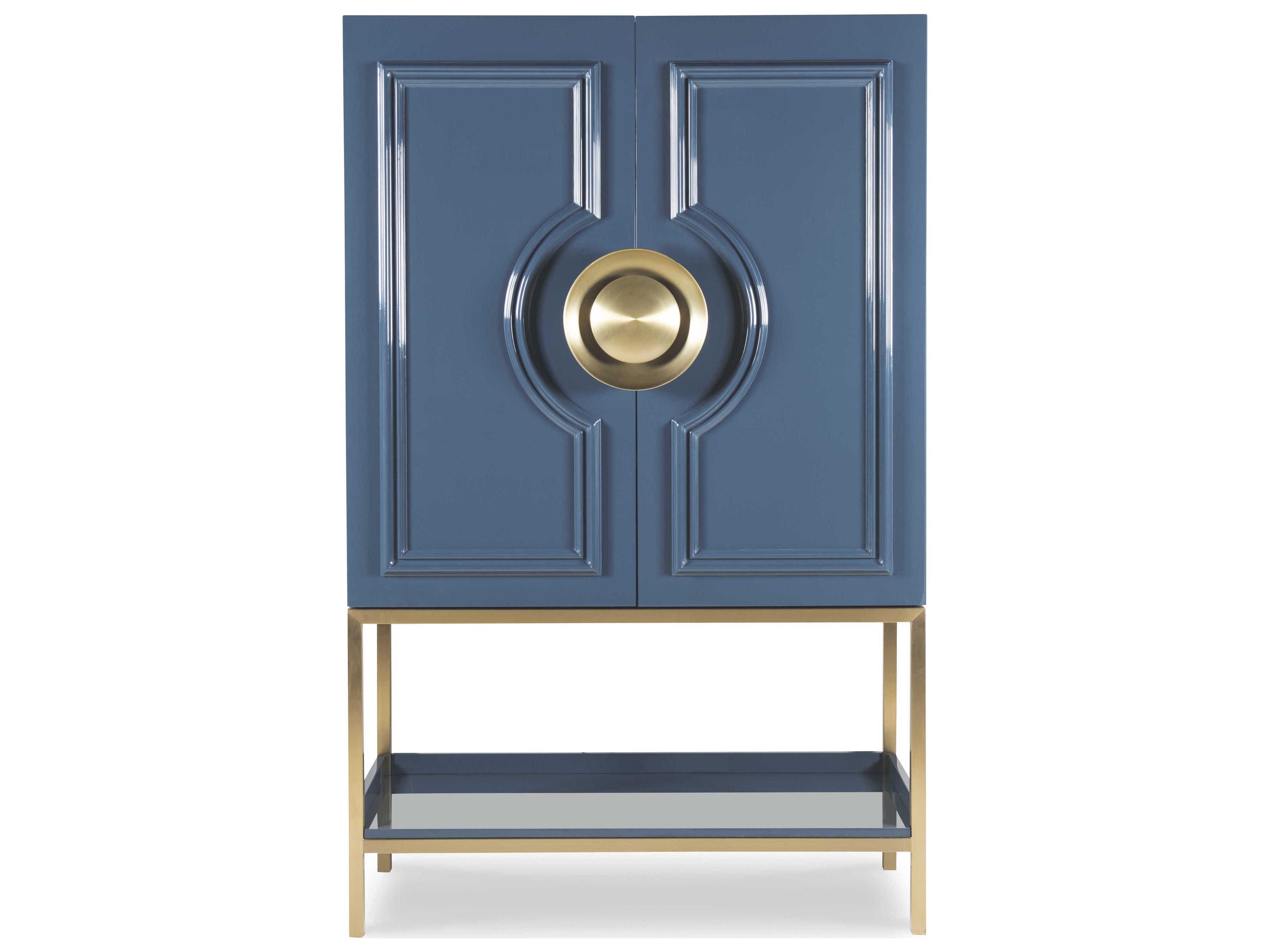 Century Furniture Cadence Blue Antique Brass Bar Cabinet