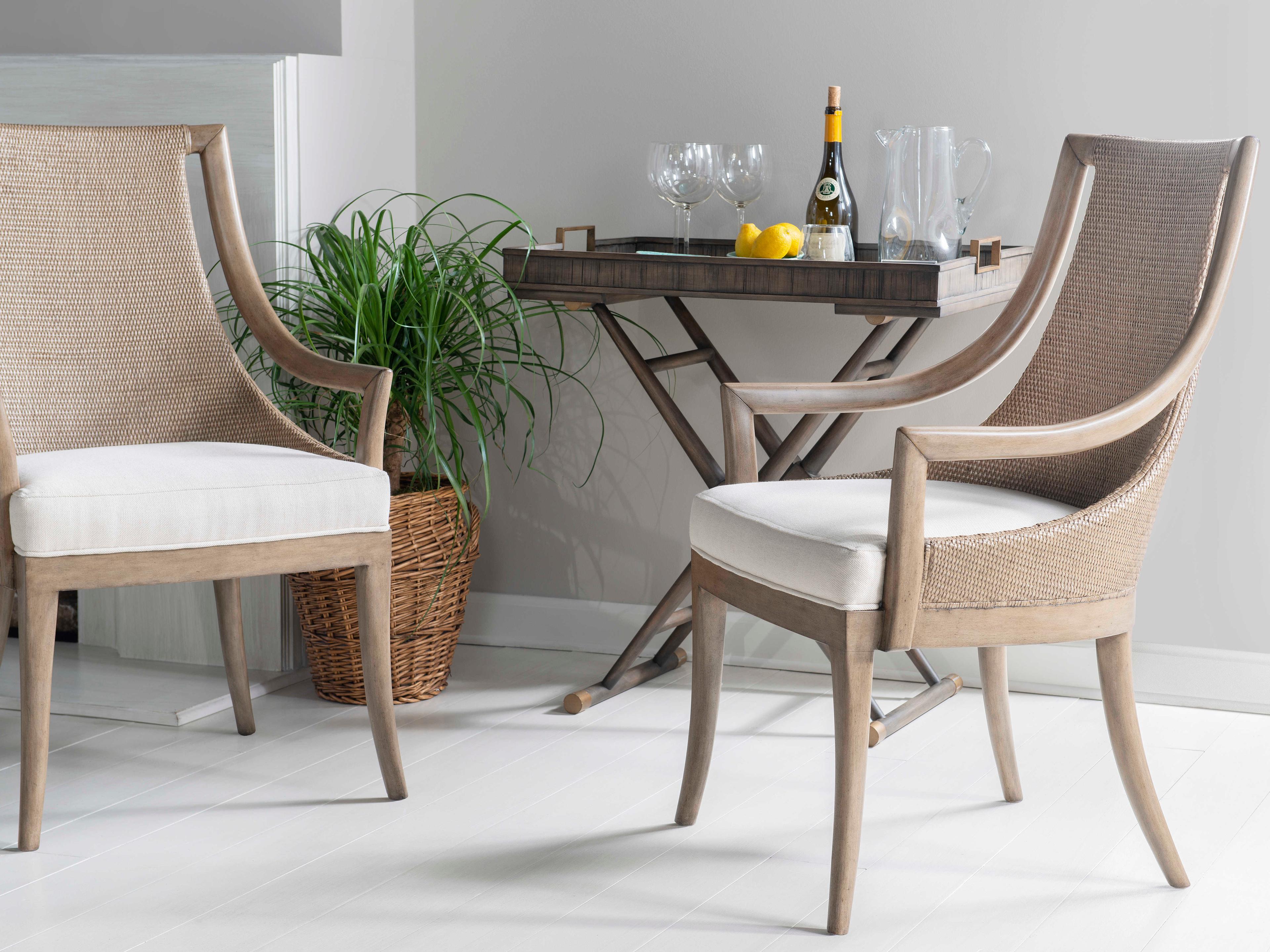 Century Furniture Curate Mahogany Wood Brown Upholstered Arm Dining Chair