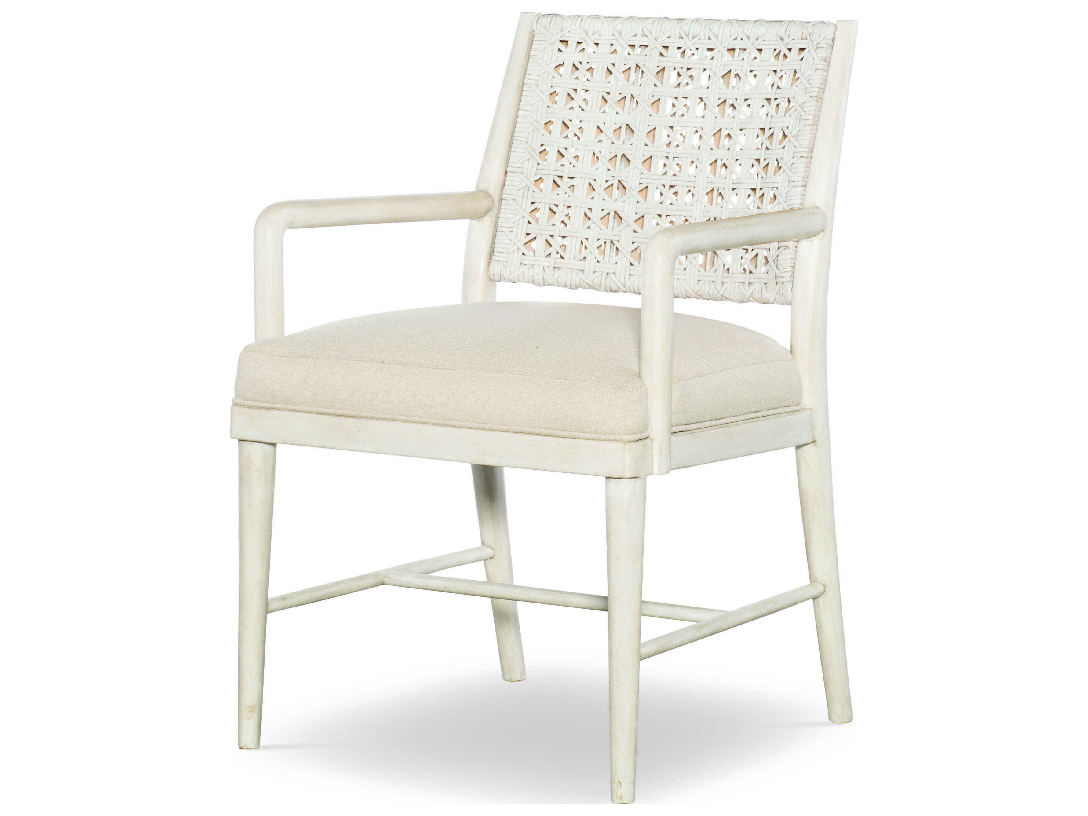 Century Furniture Curate Mahogany Wood White Upholstered Arm Dining Chair