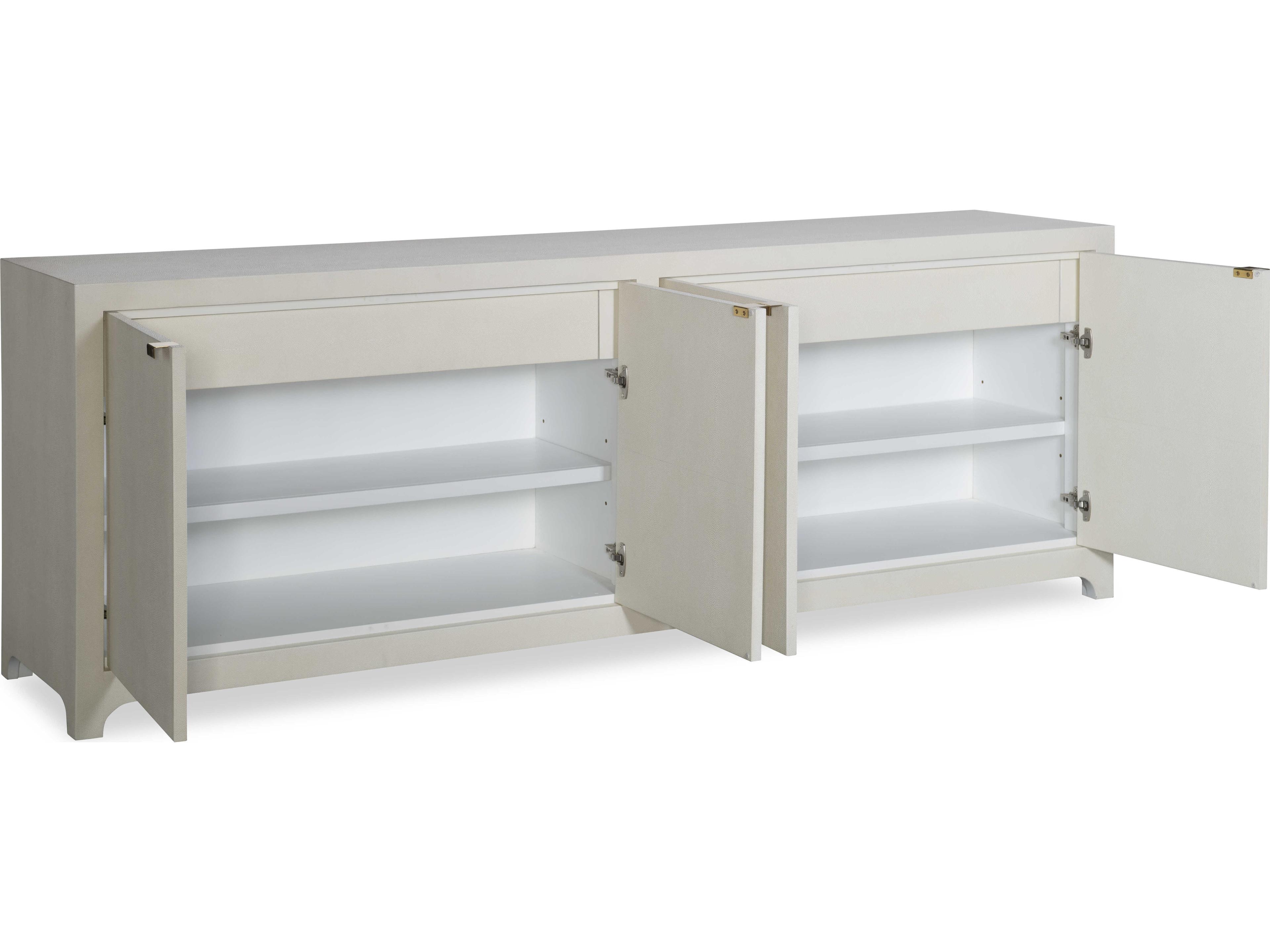 Century Furniture Monarch 88" Poplar Wood Ivory Faux Shagreen With Satin Brass Credenza Sideboard