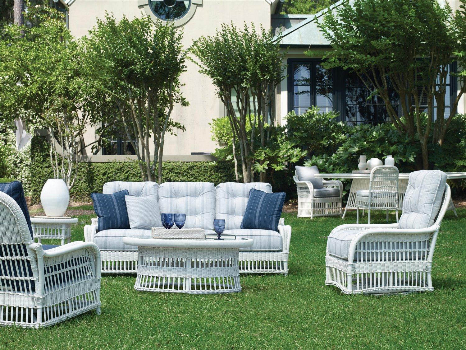 Century Outdoor Thomas O'Brien Mainland White Wicker Round Tempered Glass End Table