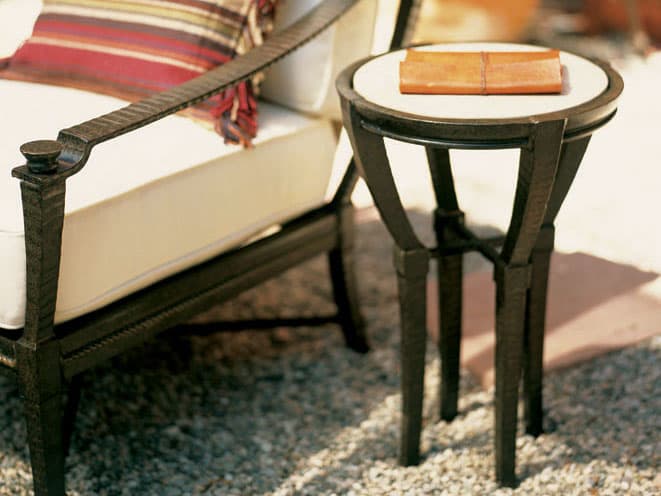 Century Outdoor Cordoba Aluminum Round Travertine Top End Table
