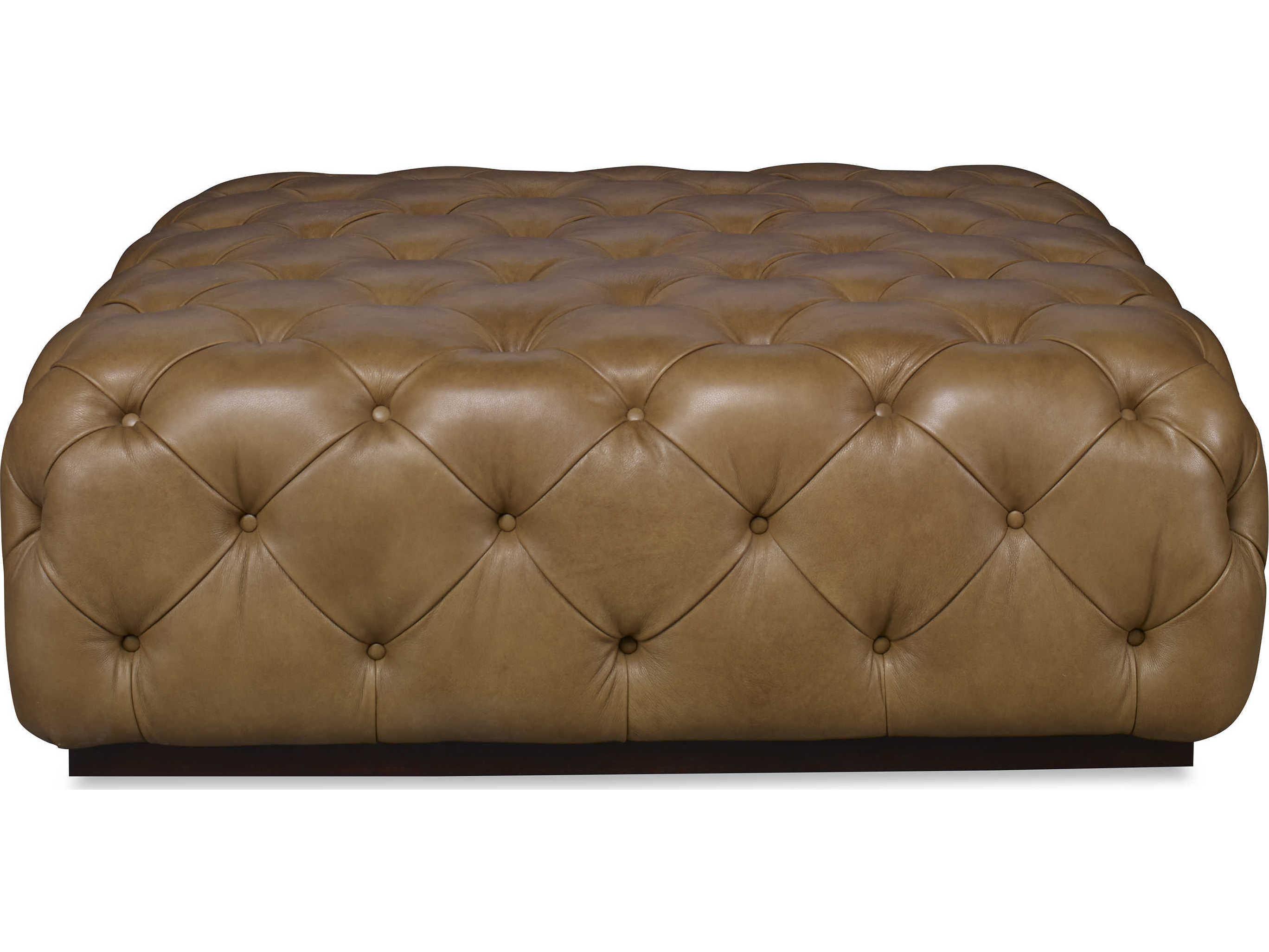 Century Furniture Trading Company Wheat Brown Leather Tufted Ottoman