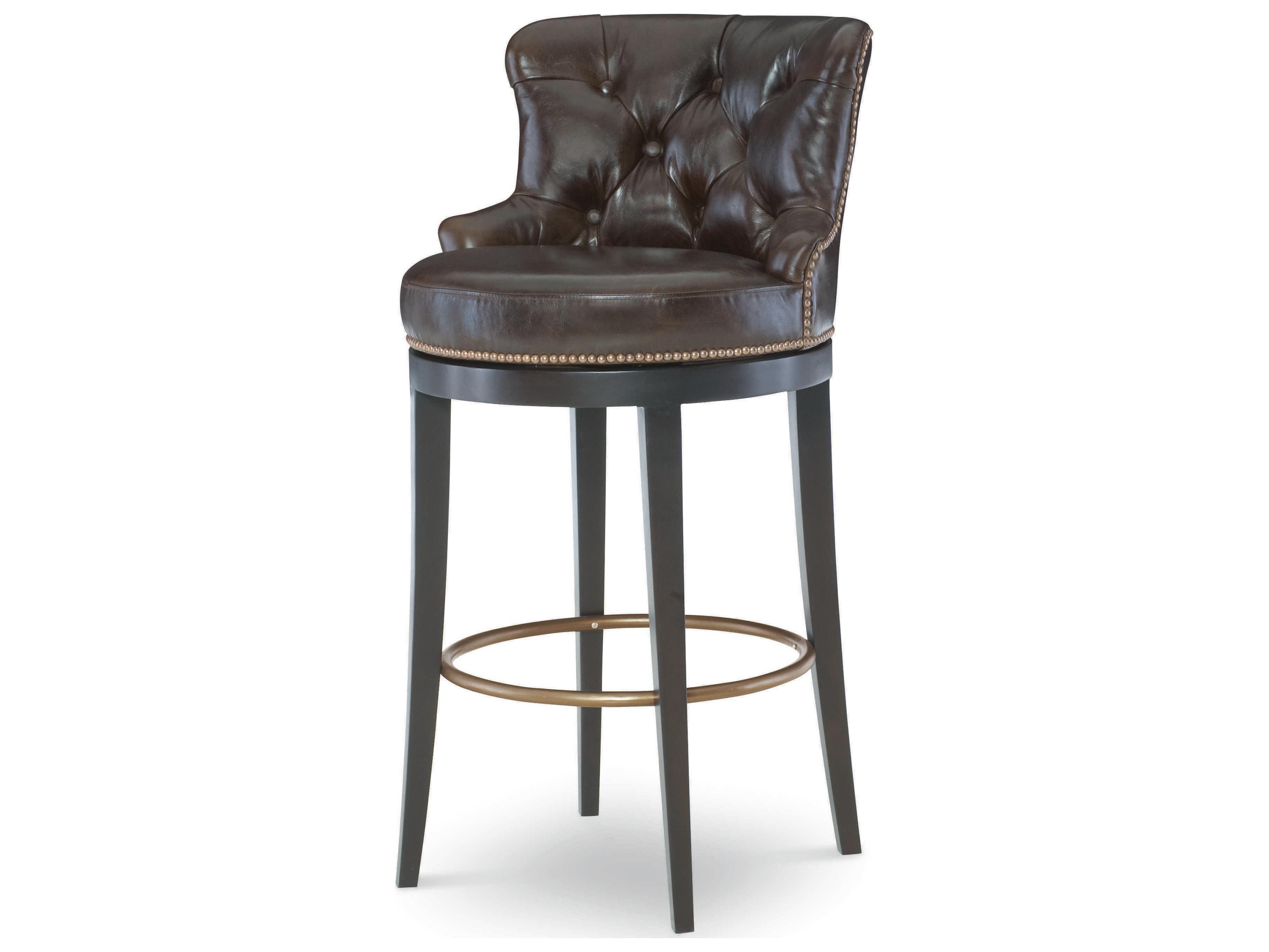 Century Furniture Trading Company Leather Swivel Upholstered Hardwood Sumatra Coffee Bean Bar Stool