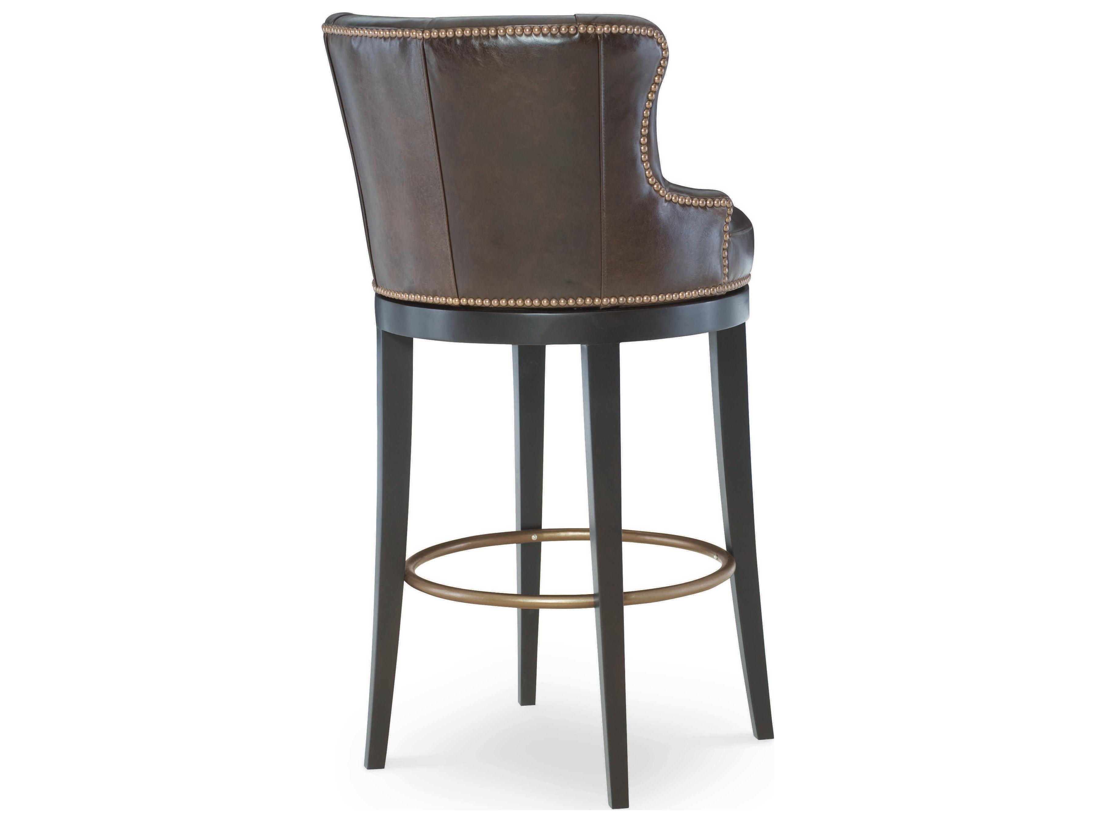 Century Furniture Trading Company Leather Swivel Upholstered Hardwood Sumatra Coffee Bean Bar Stool