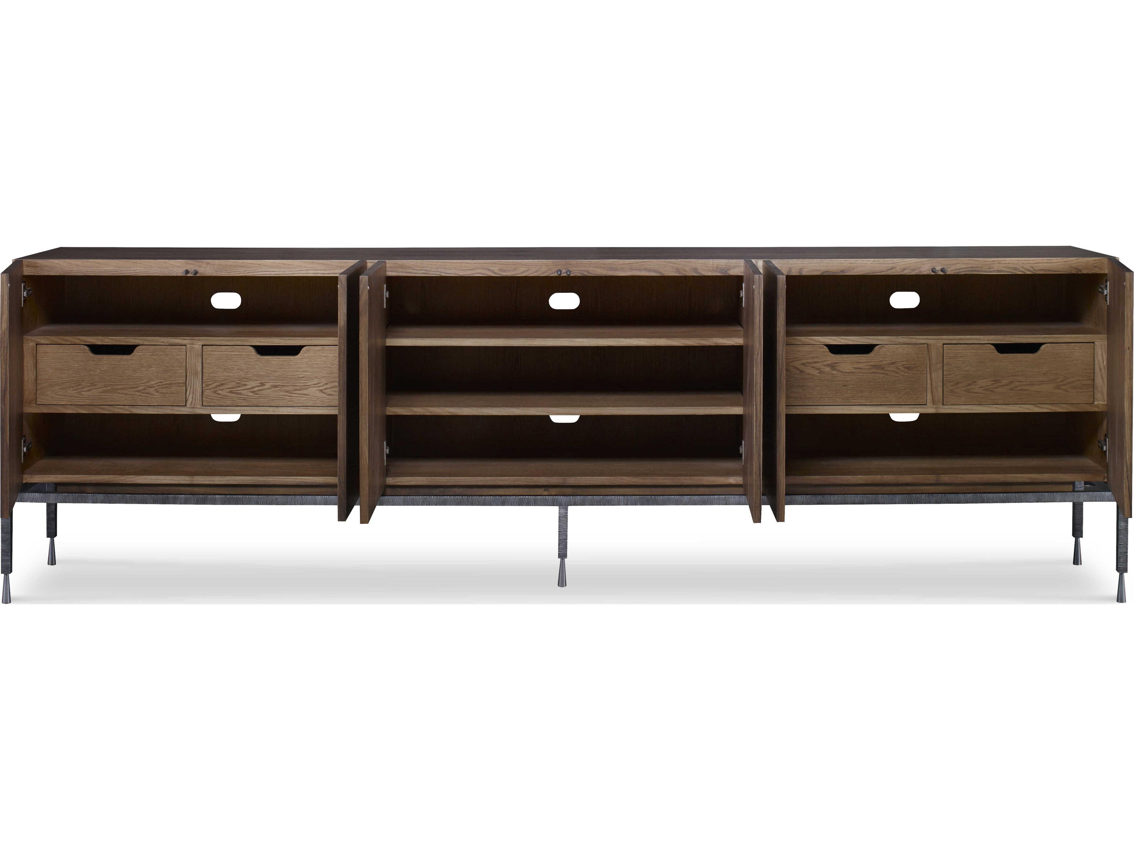 Century Furniture Grand Tour 110" Oak Wood Paldao Textured Pewter Media Console