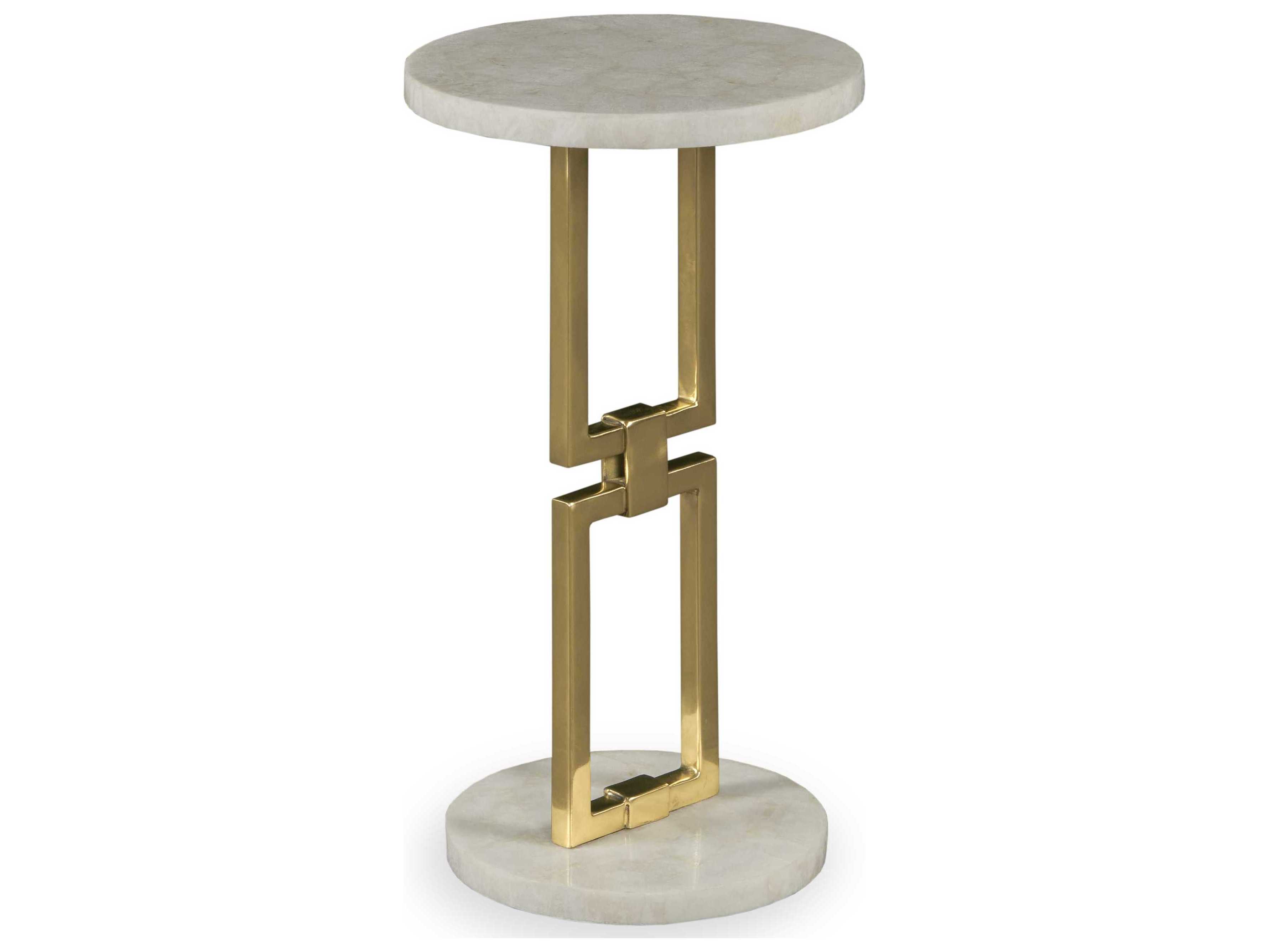 Century Furniture Grand Tour Round Crystal Stone Antique Brass End Table
