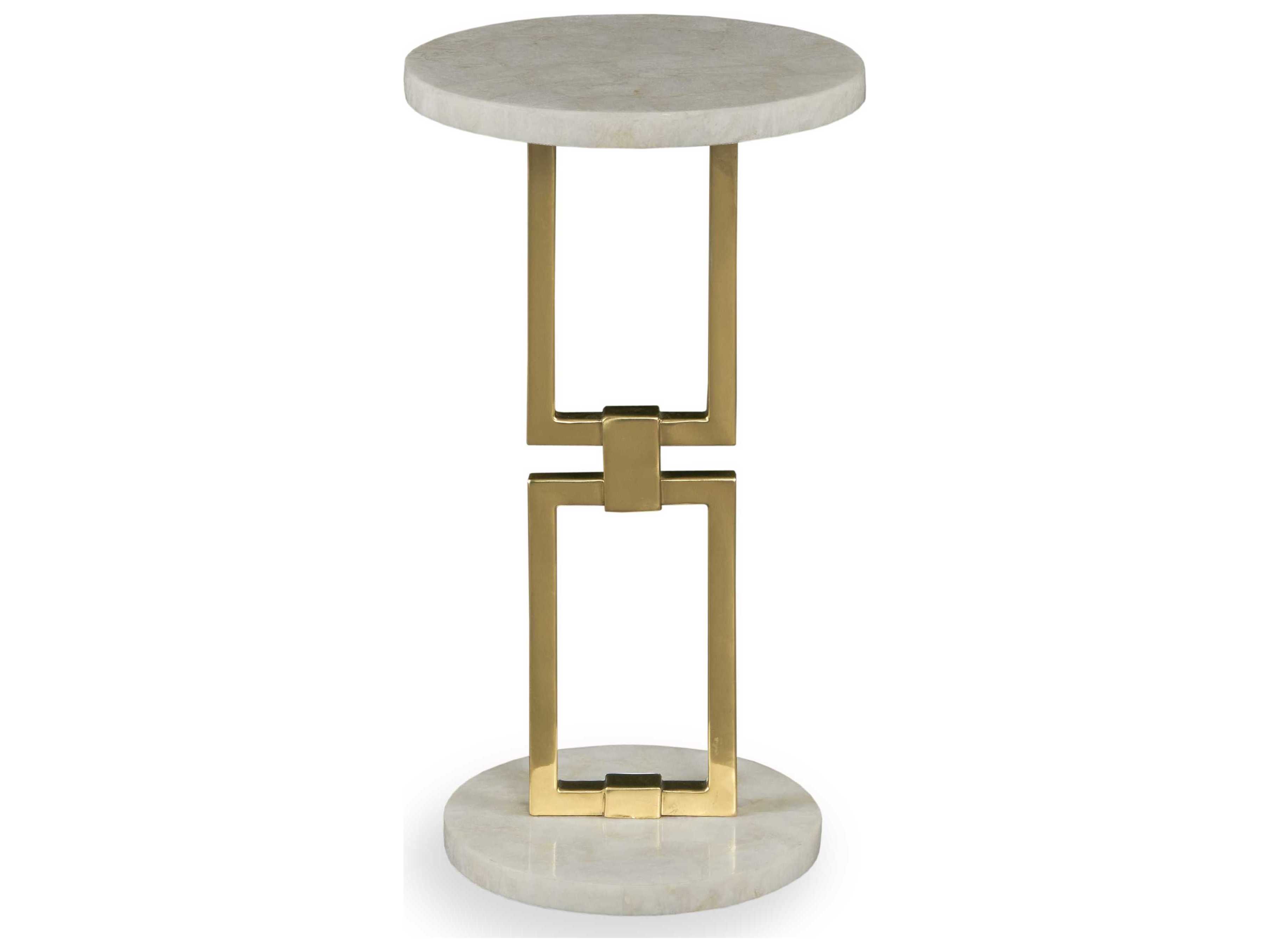 Century Furniture Grand Tour Round Crystal Stone Antique Brass End Table
