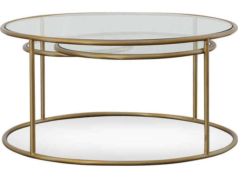 Century Furniture Grand Tour Round Glass Antique Brass Coffee Table