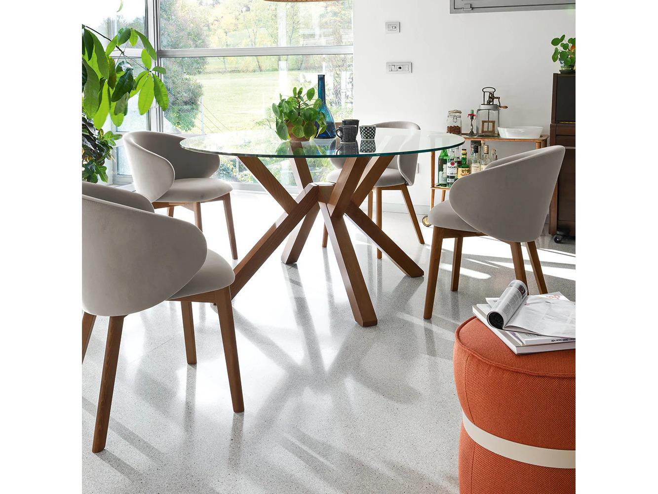 Connubia Tuka Beech Wood Gray Upholstered Arm Dining Chair