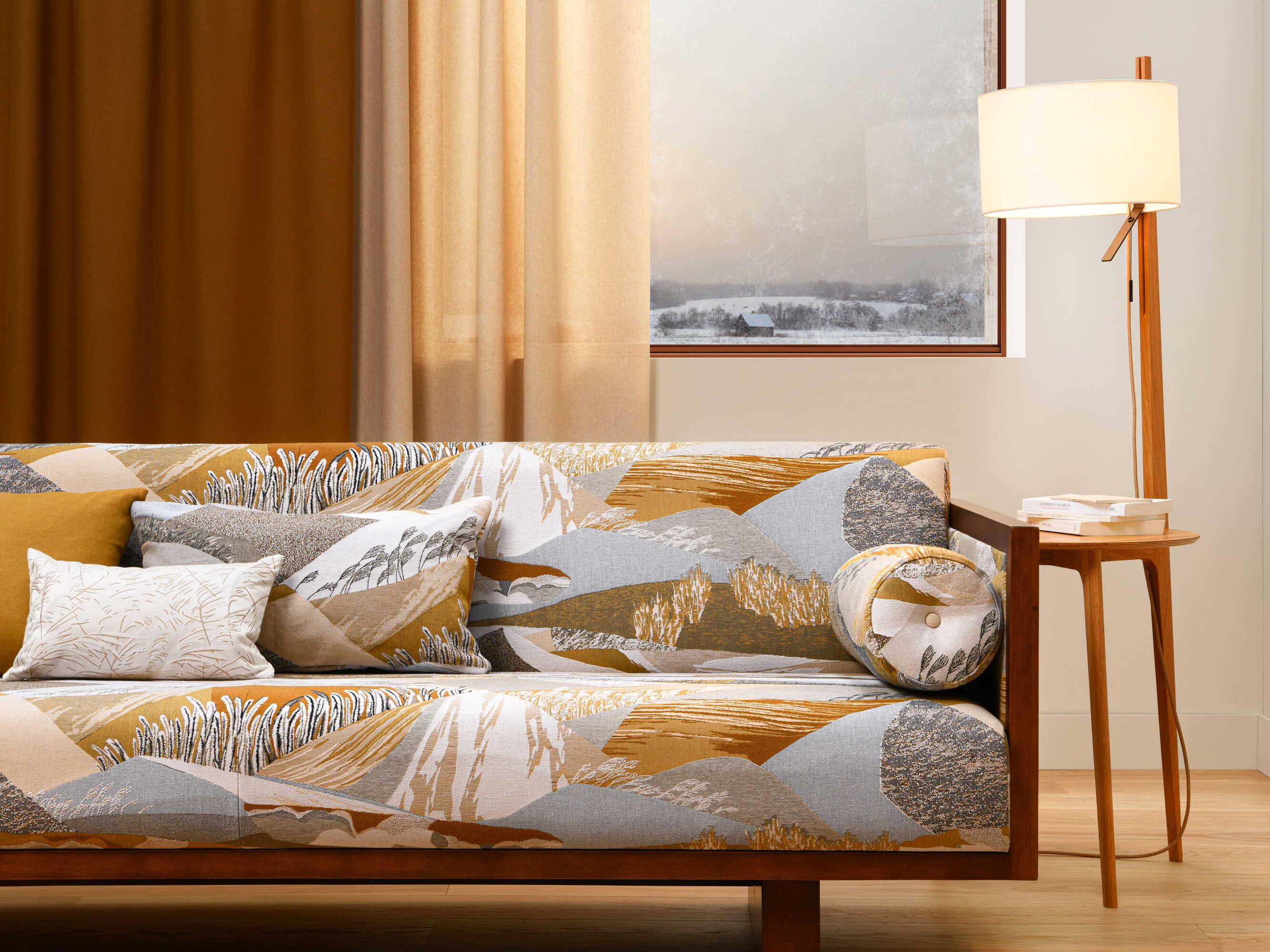 Carpyen Carla Natural Oak Beige Linen Brown Floor Lamp