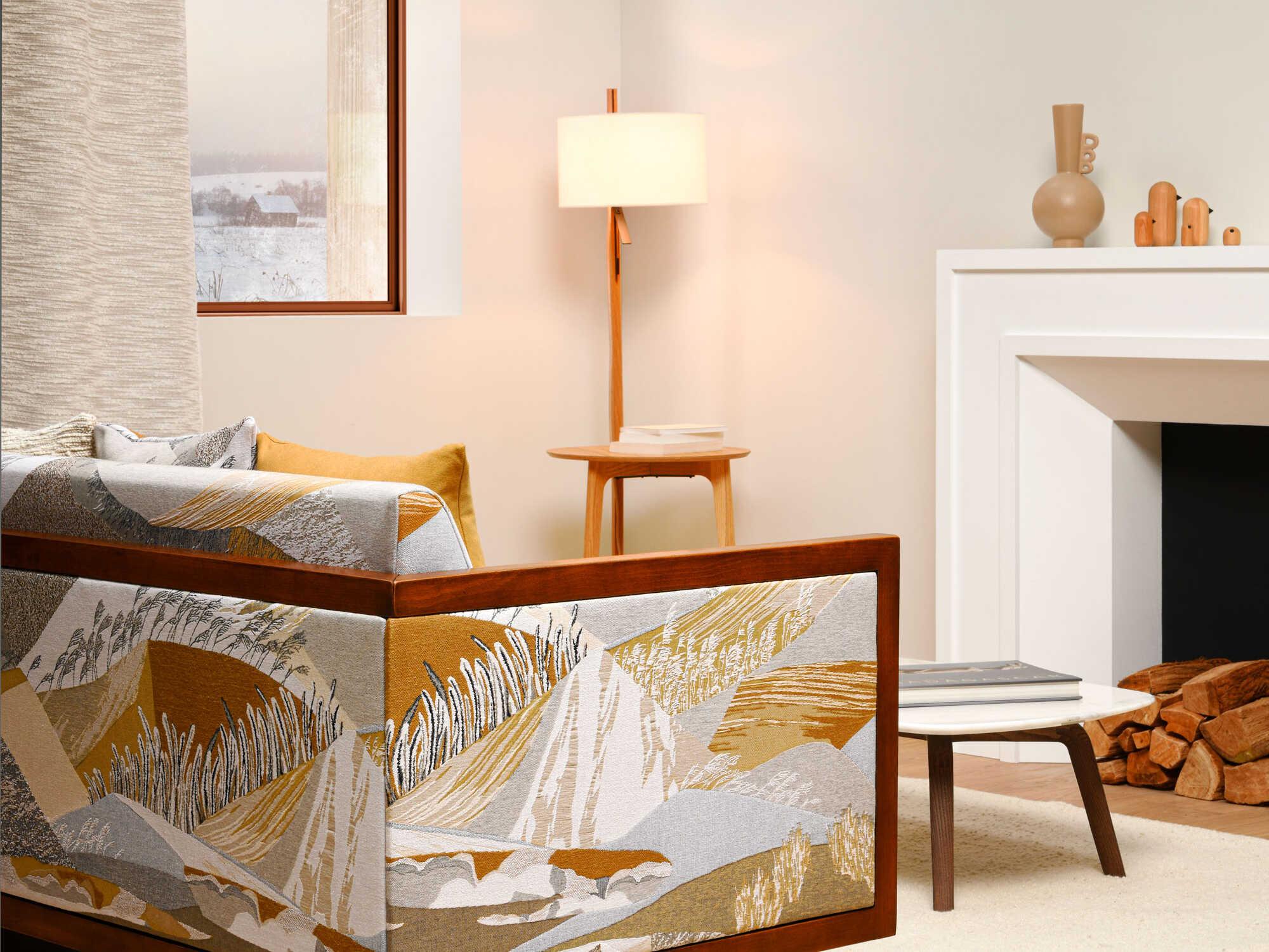 Carpyen Carla Natural Oak Beige Linen Brown Floor Lamp