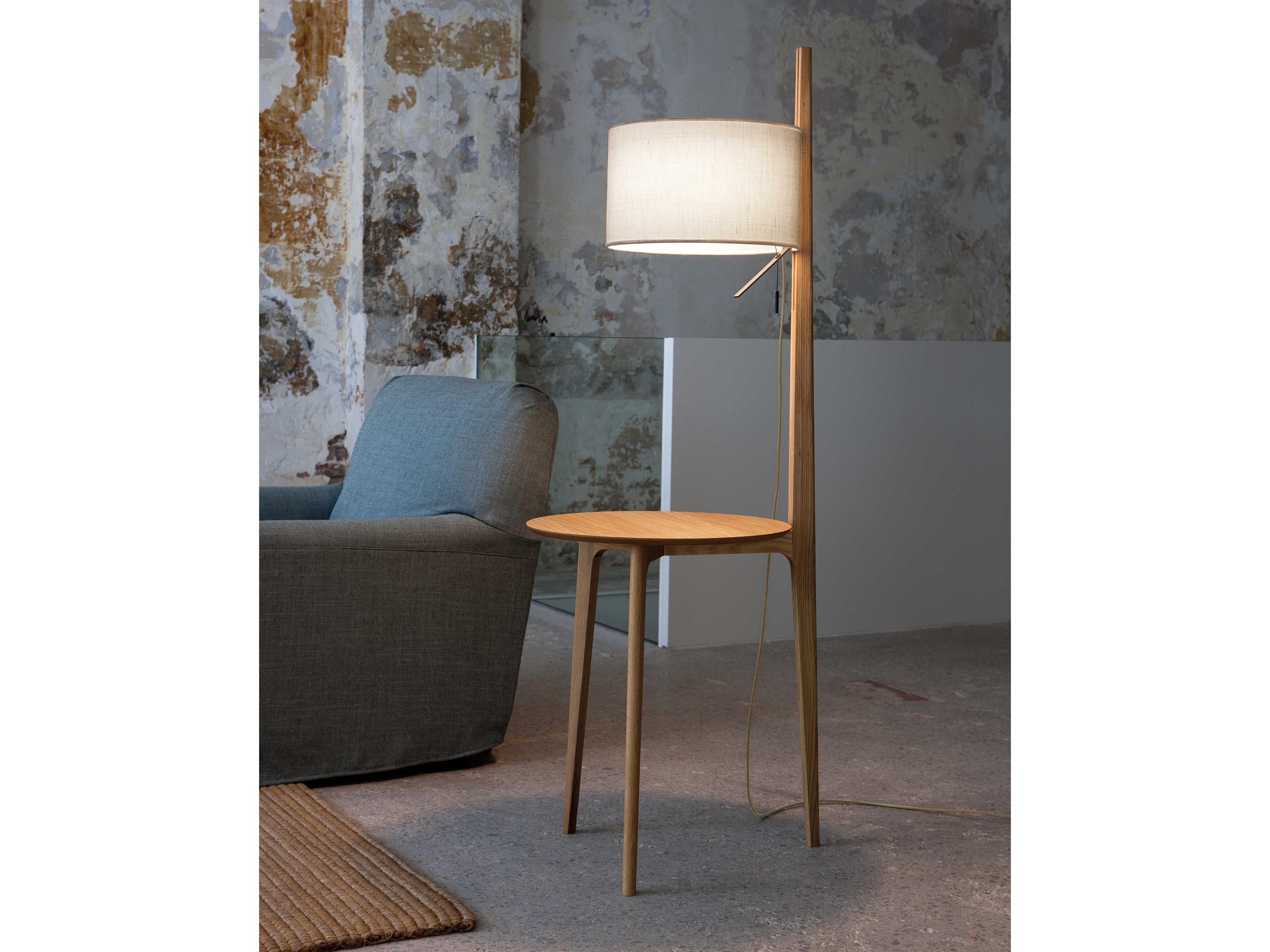 Carpyen Carla Natural Oak Beige Linen Brown Floor Lamp