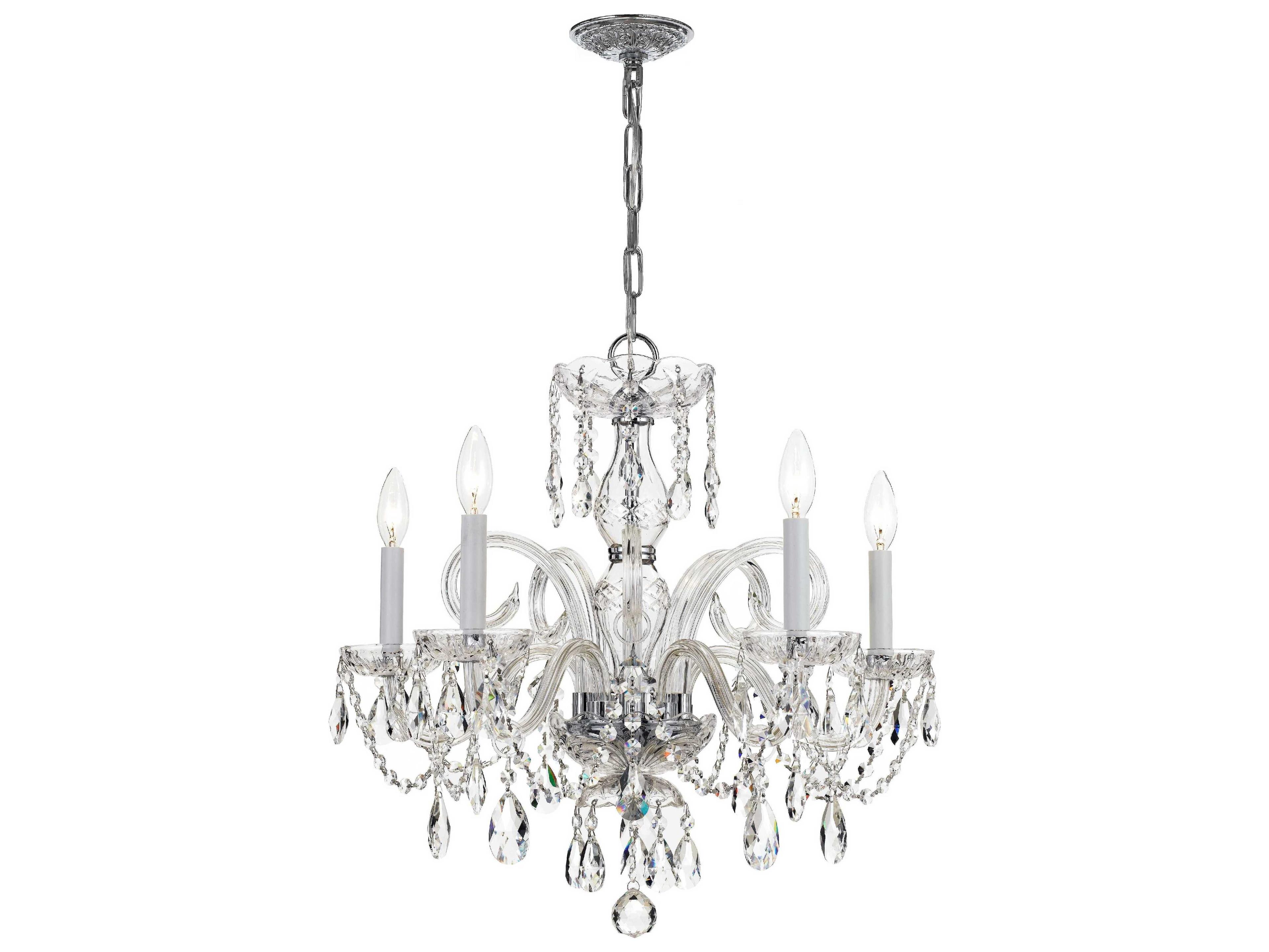 Crystorama Traditional Crystal 5-Light Polished Chrome Glass Candelabra Chandelier
