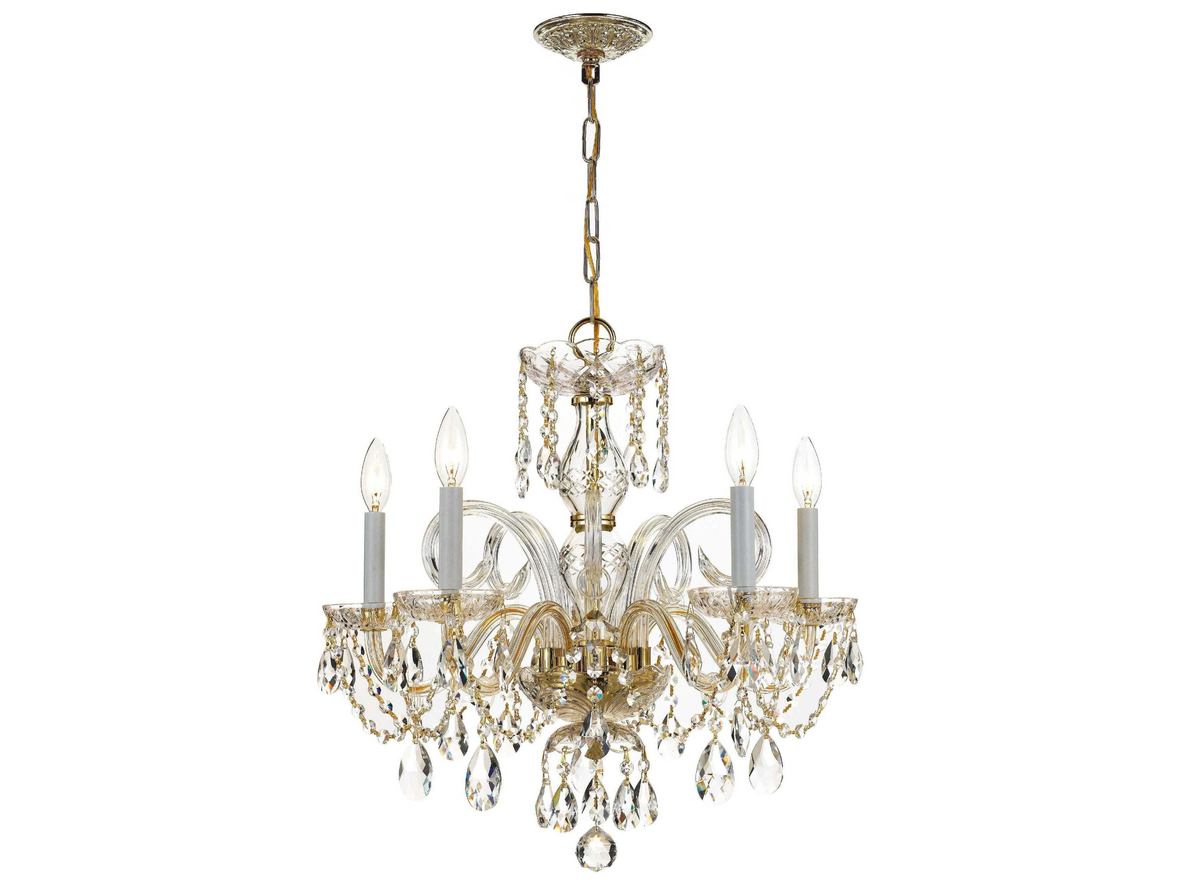Crystorama Traditional Crystal 5-Light Polished Brass Glass Candelabra Chandelier