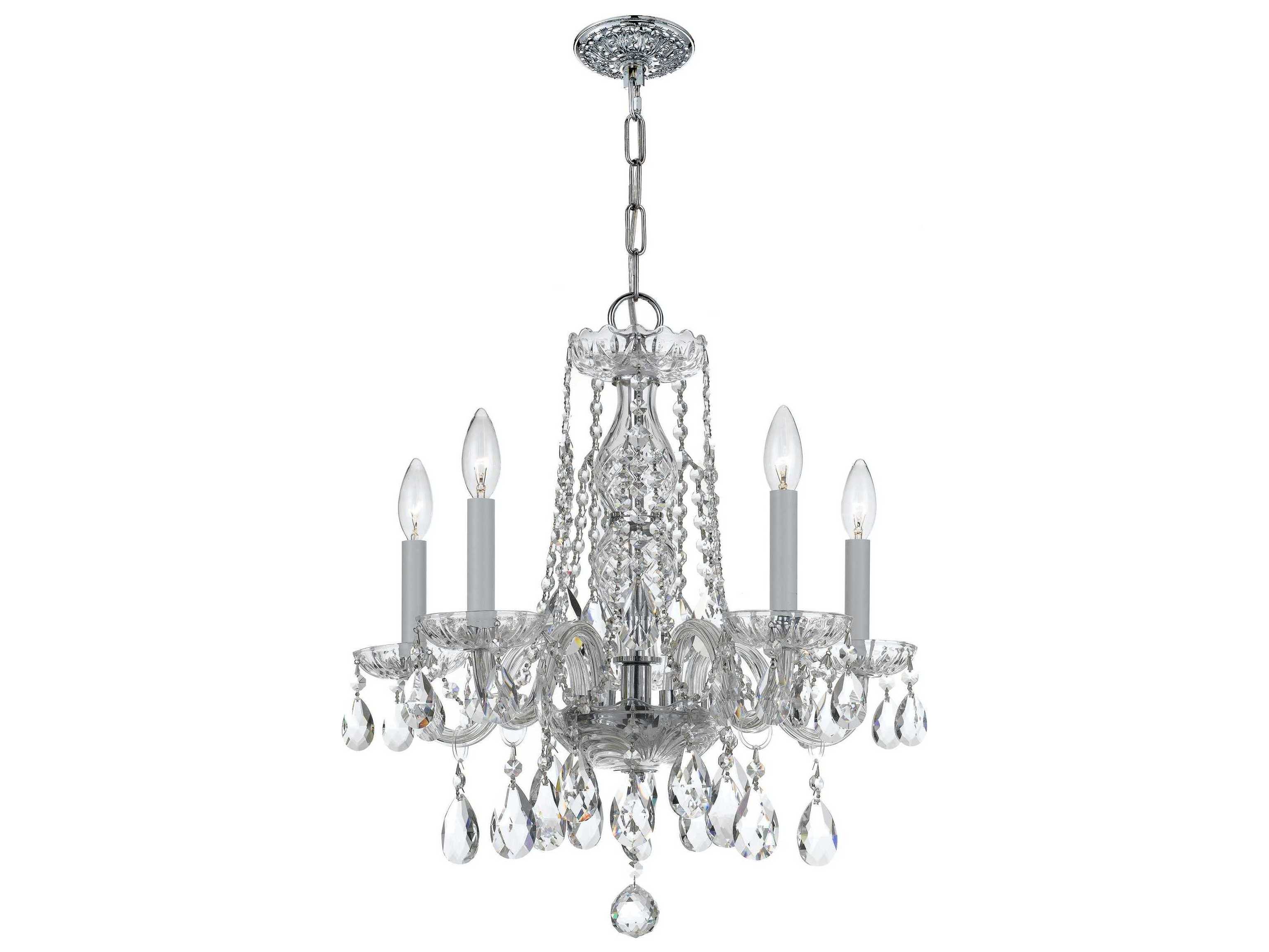 Crystorama Traditional Crystal 5-Light Chrome Glass Candelabra Chandelier