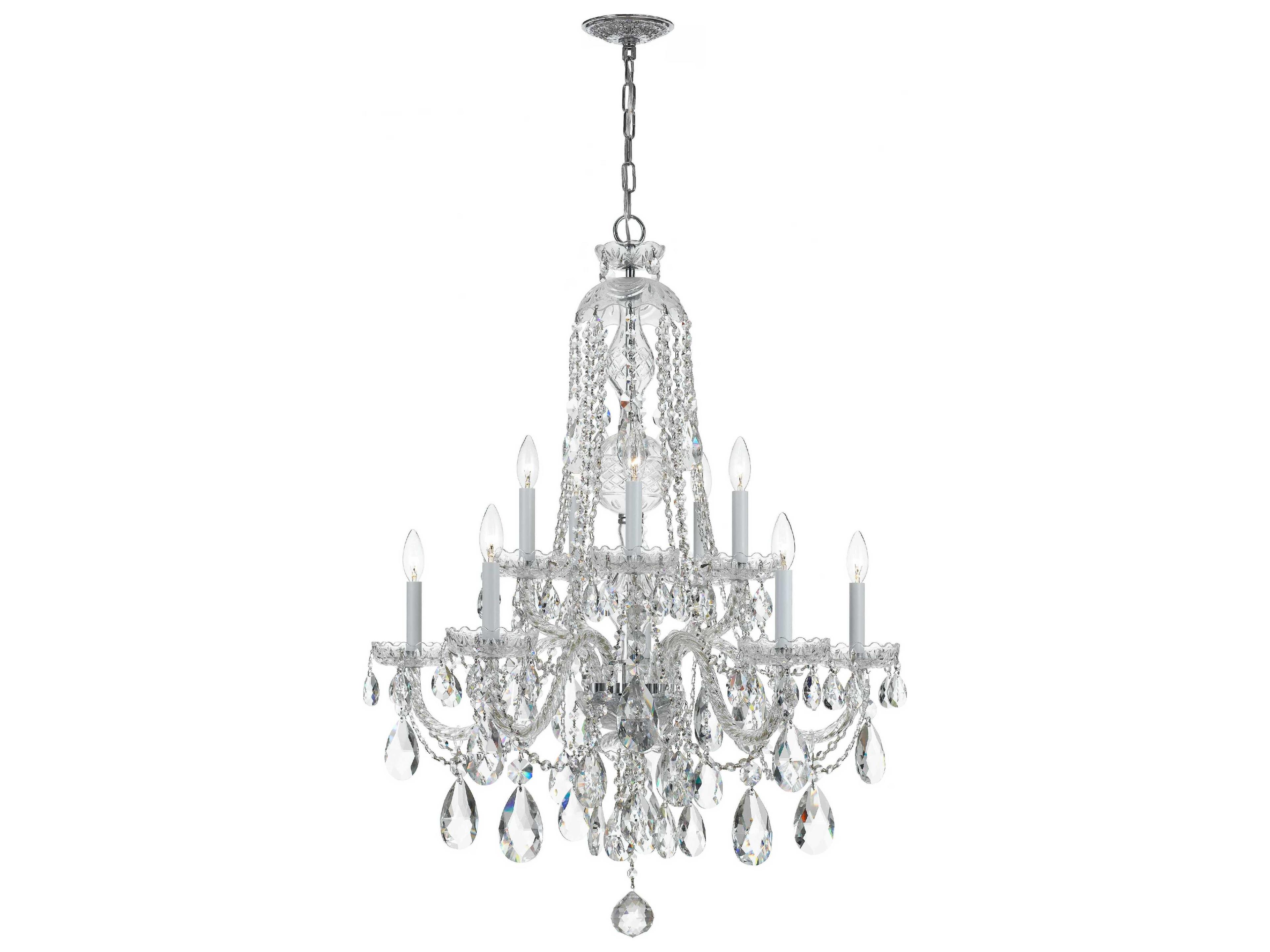 Crystorama Traditional Crystal 10-Light Brass Glass Candelabra Tiered Chandelier