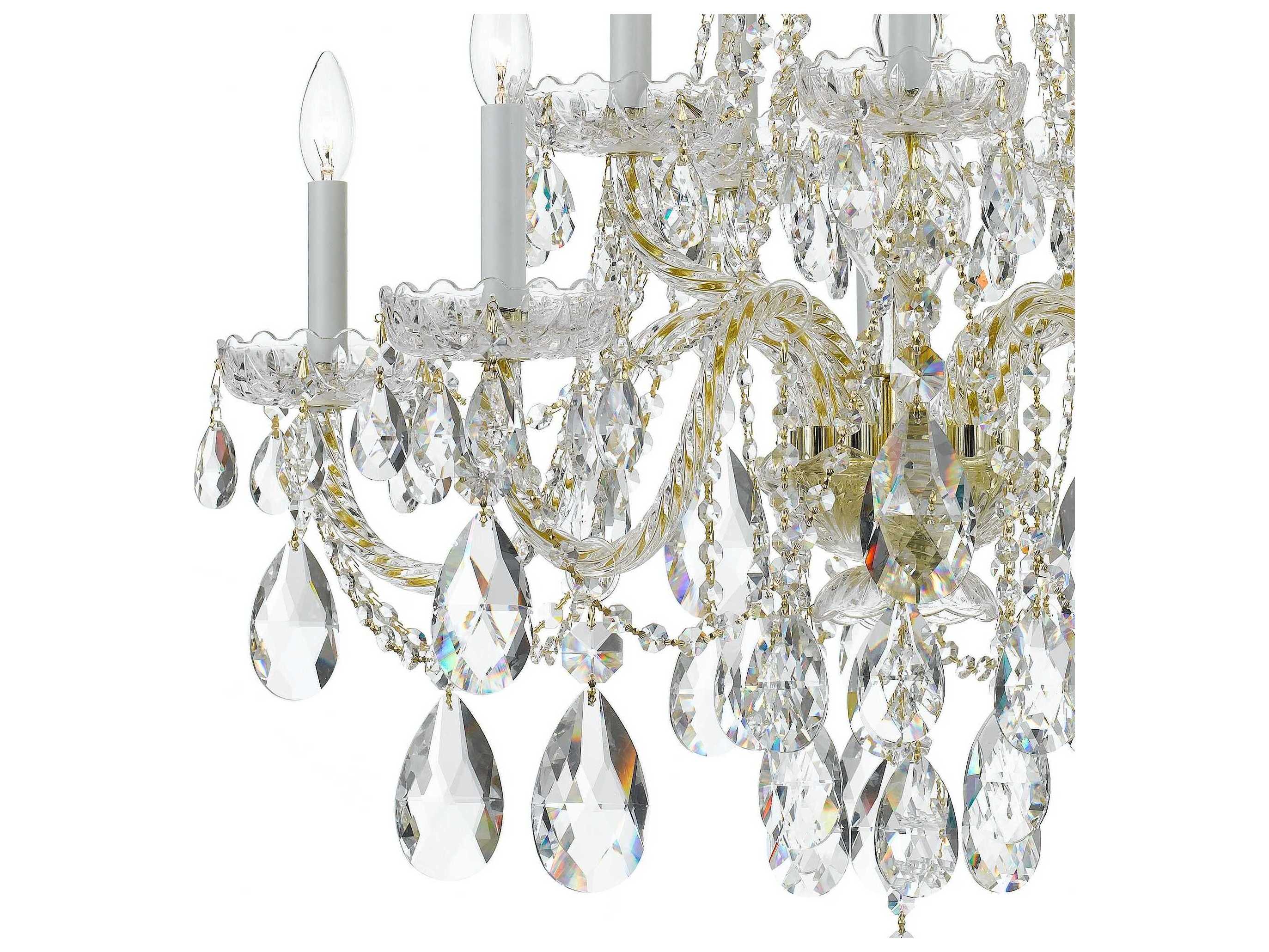 Crystorama Traditional Crystal 10-Light Brass Glass Candelabra Tiered Chandelier