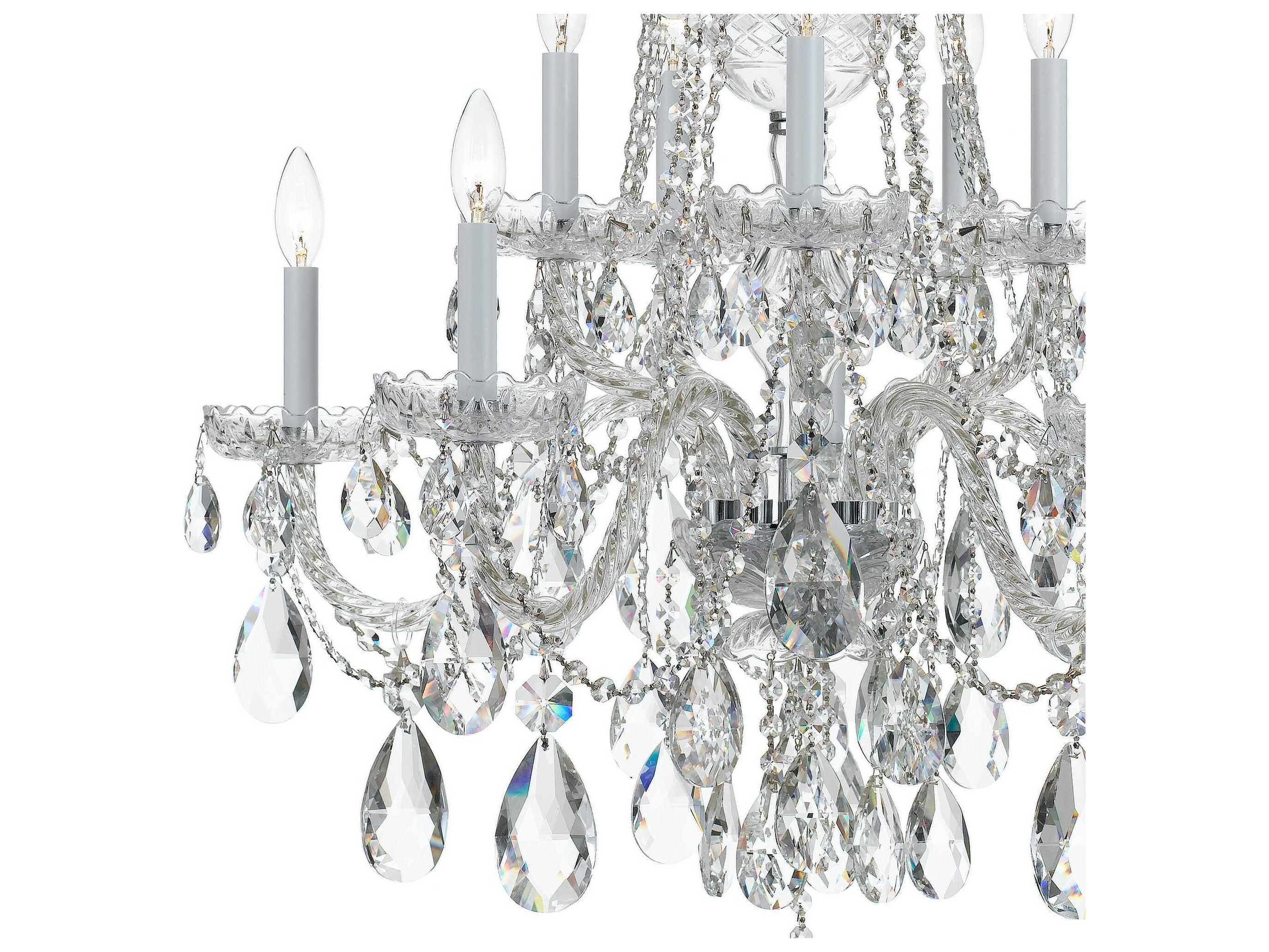 Crystorama Traditional Crystal 10-Light Brass Glass Candelabra Tiered Chandelier