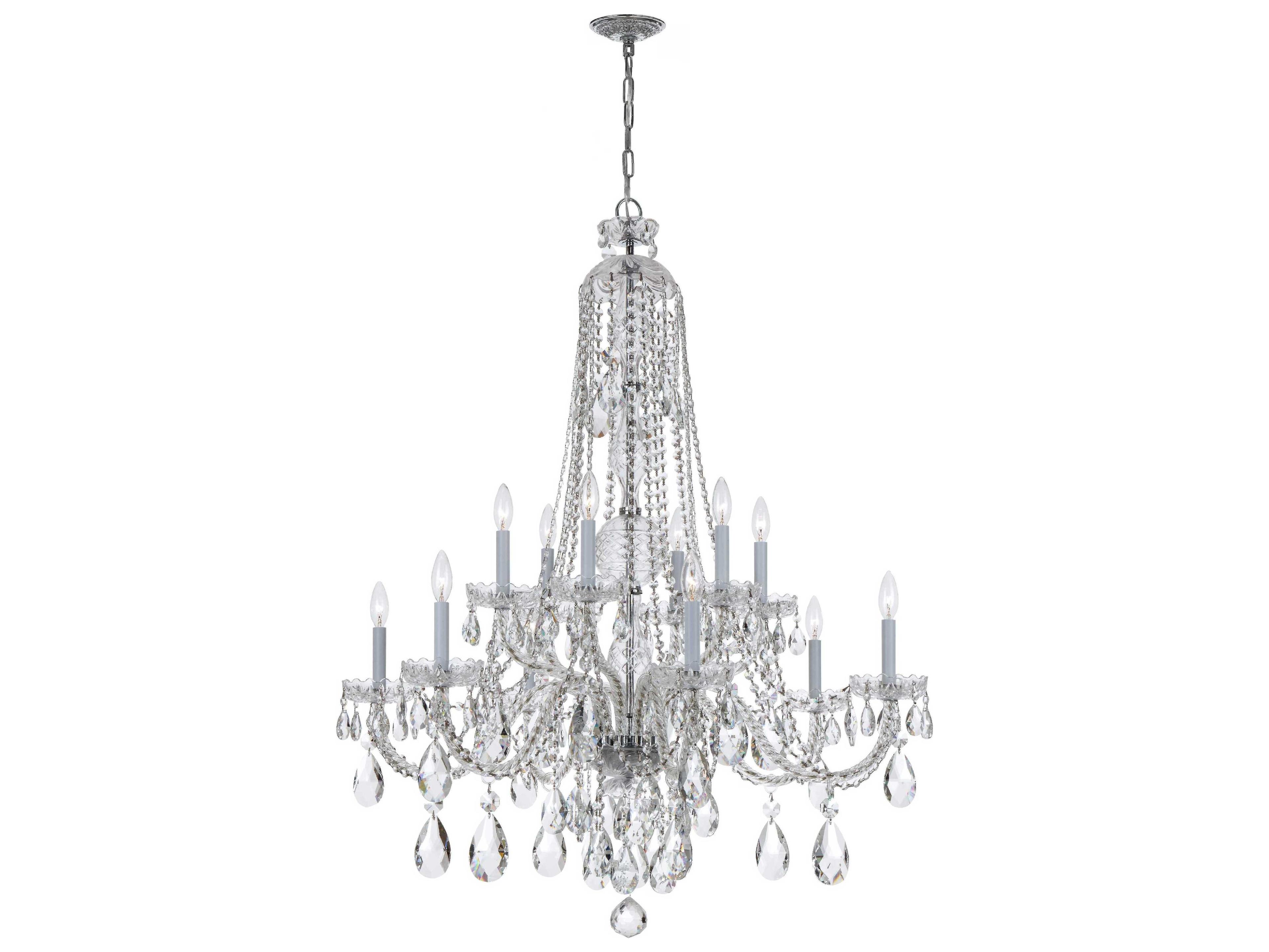 Crystorama Traditional Crystal 12-Light Brass Glass Candelabra Tiered Chandelier