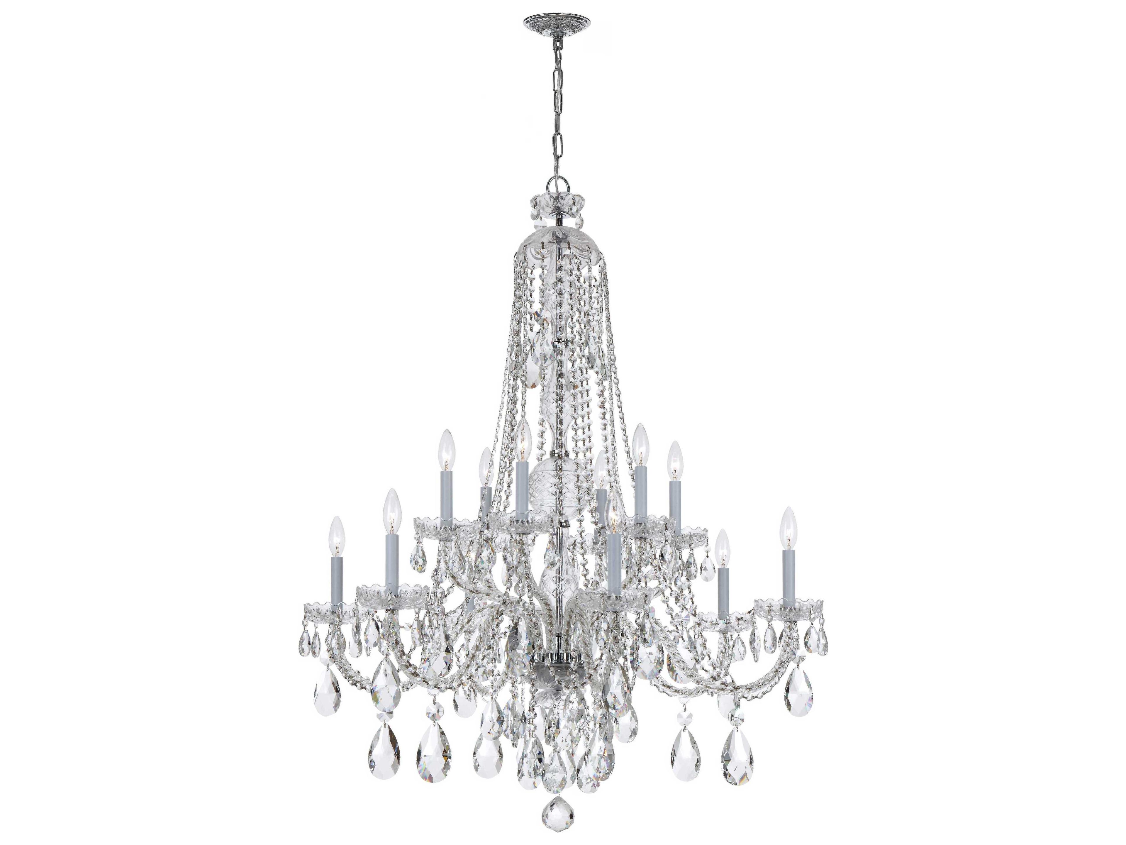 Crystorama Traditional Crystal 12-Light Polished Chrome Glass Candelabra Tiered Chandelier