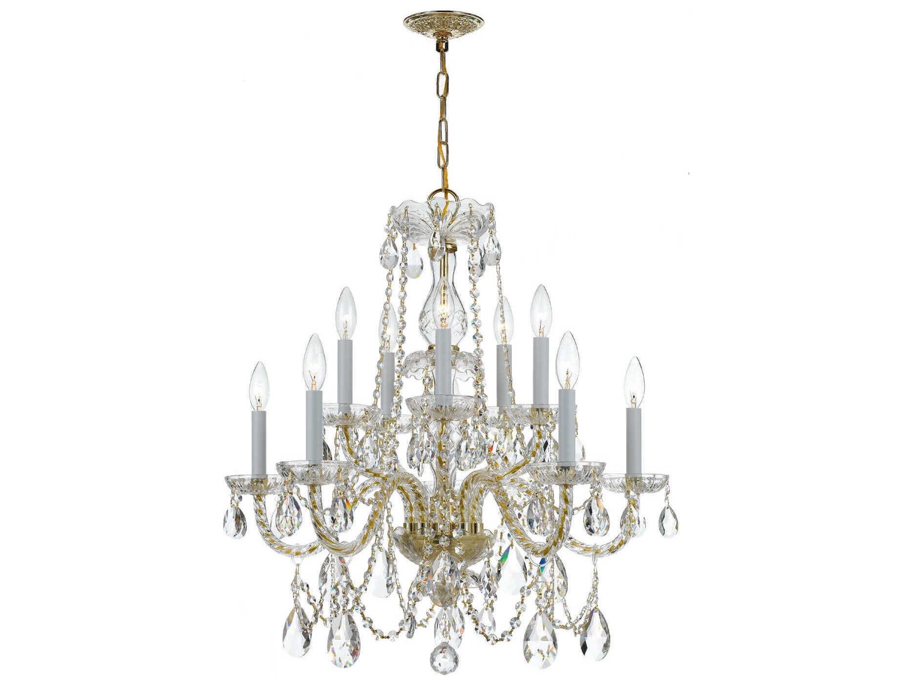Crystorama Traditional Crystal 10-Light Brass Glass Candelabra Chandelier