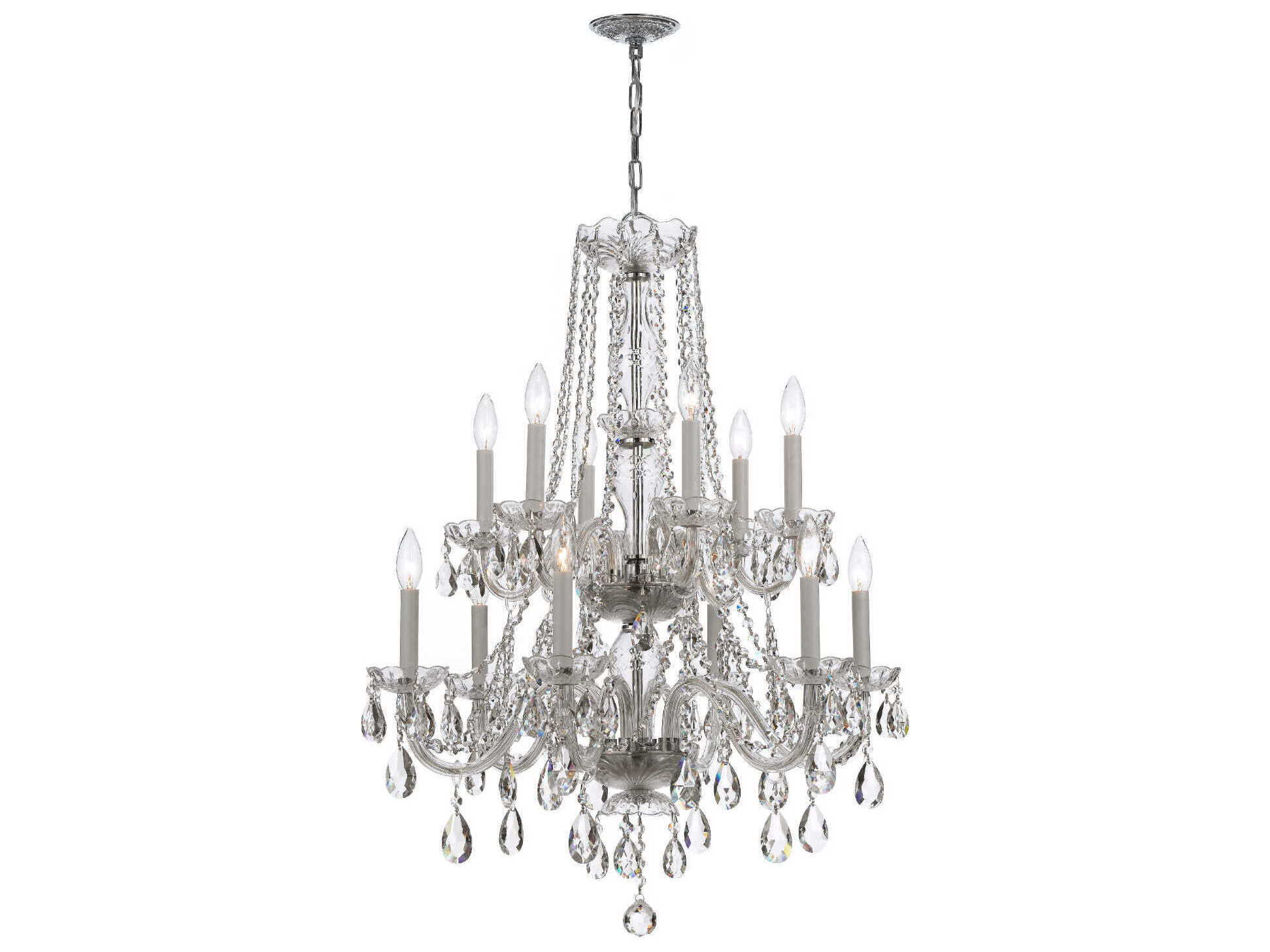 Crystorama Traditional Crystal 12-Light Brass Glass Candelabra Tiered Chandelier