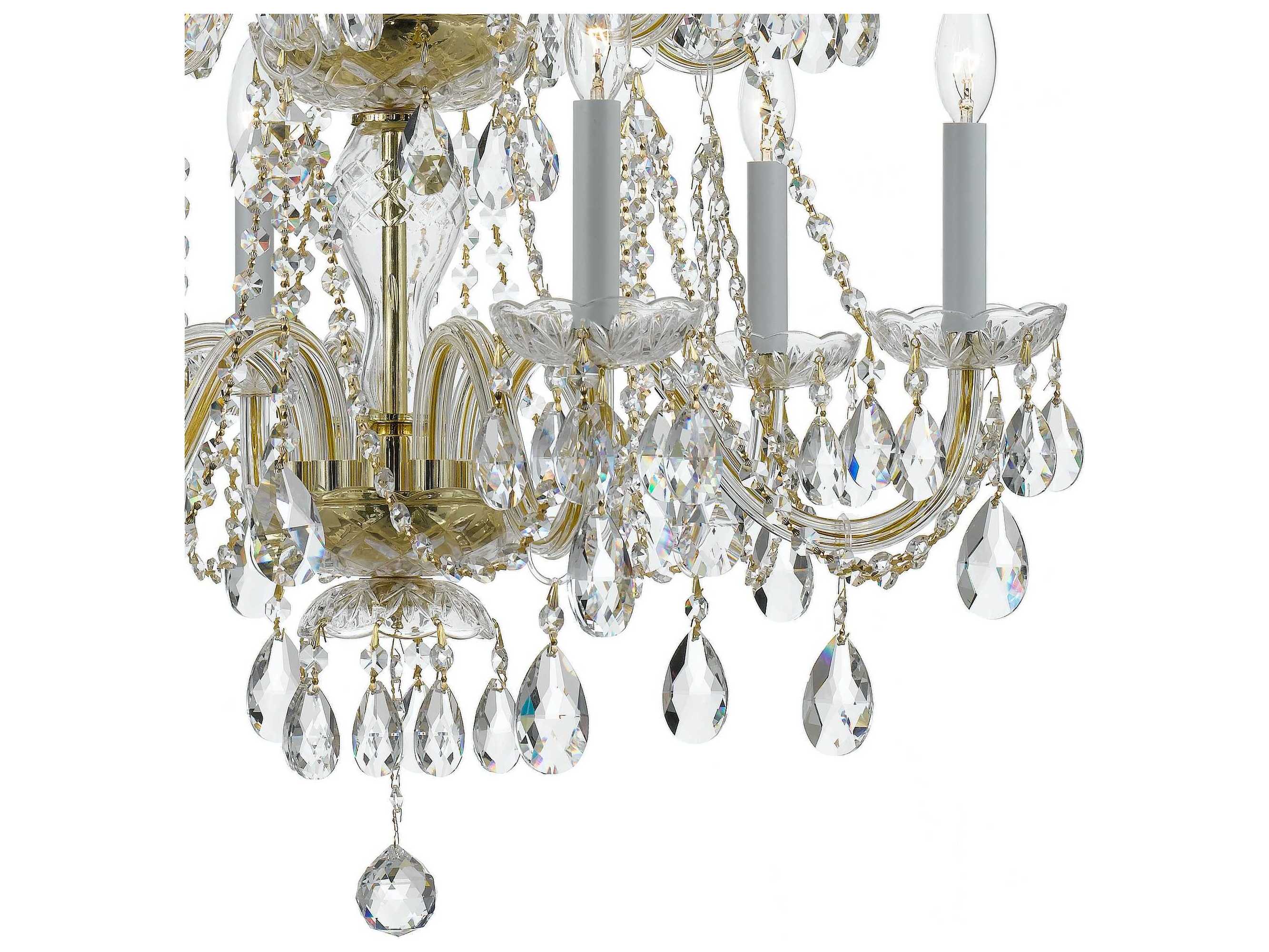 Crystorama Traditional Crystal 12-Light Brass Glass Candelabra Tiered Chandelier