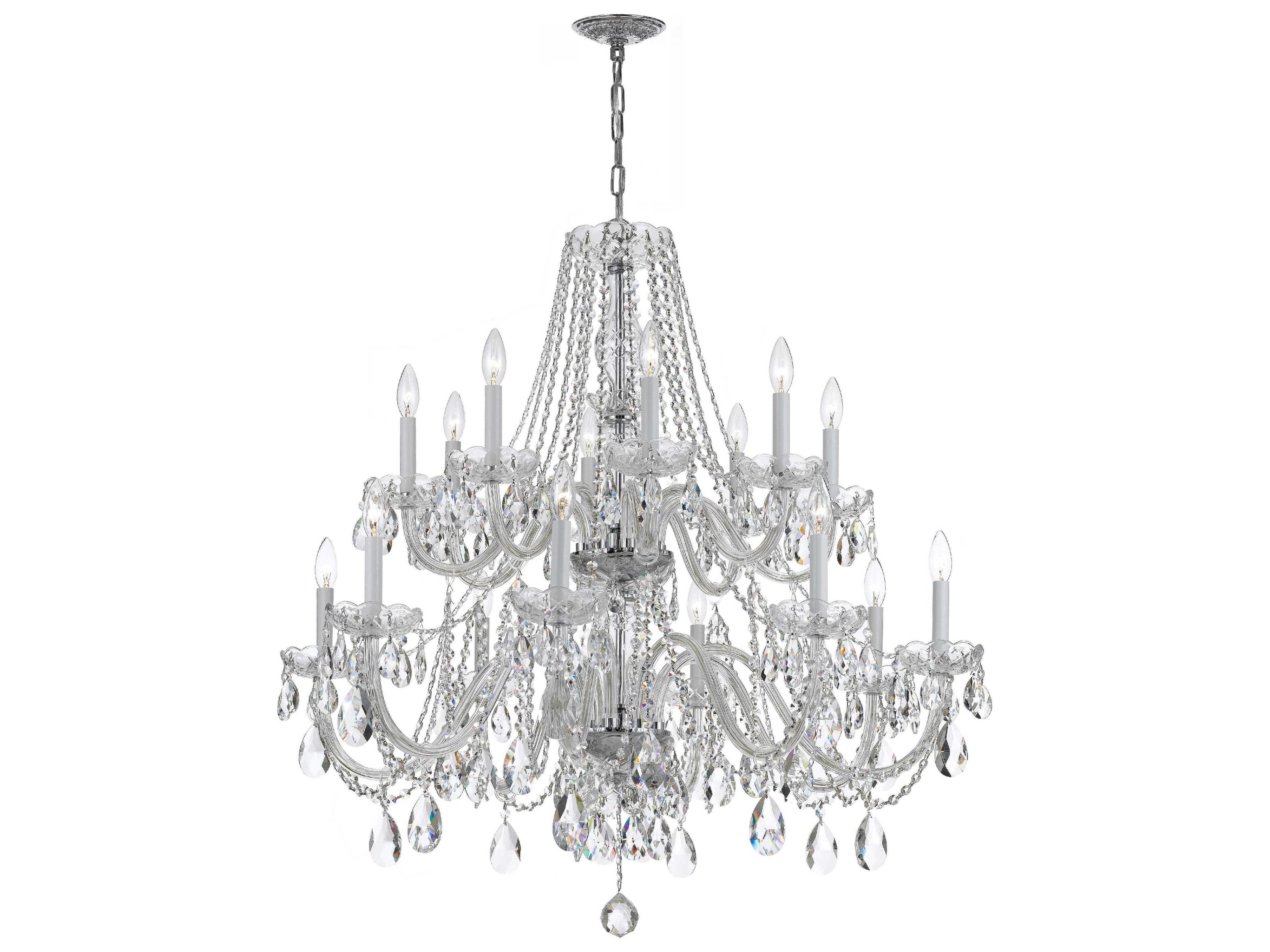 Crystorama Traditional Crystal 16-Light Brass Glass Candelabra Tiered Chandelier