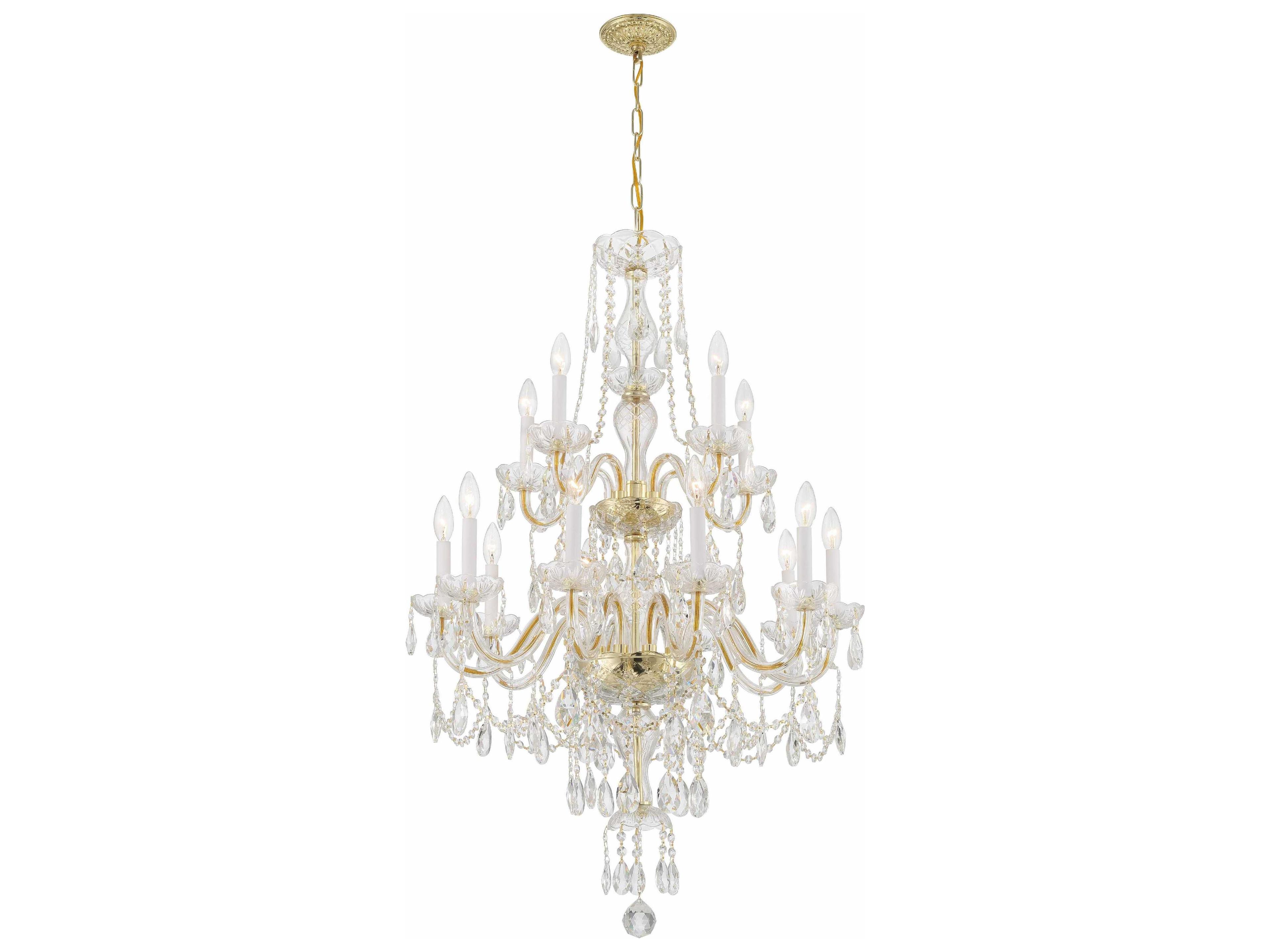 Crystorama Traditional Crystal 15-Light Polished Brass Glass Candelabra Chandelier