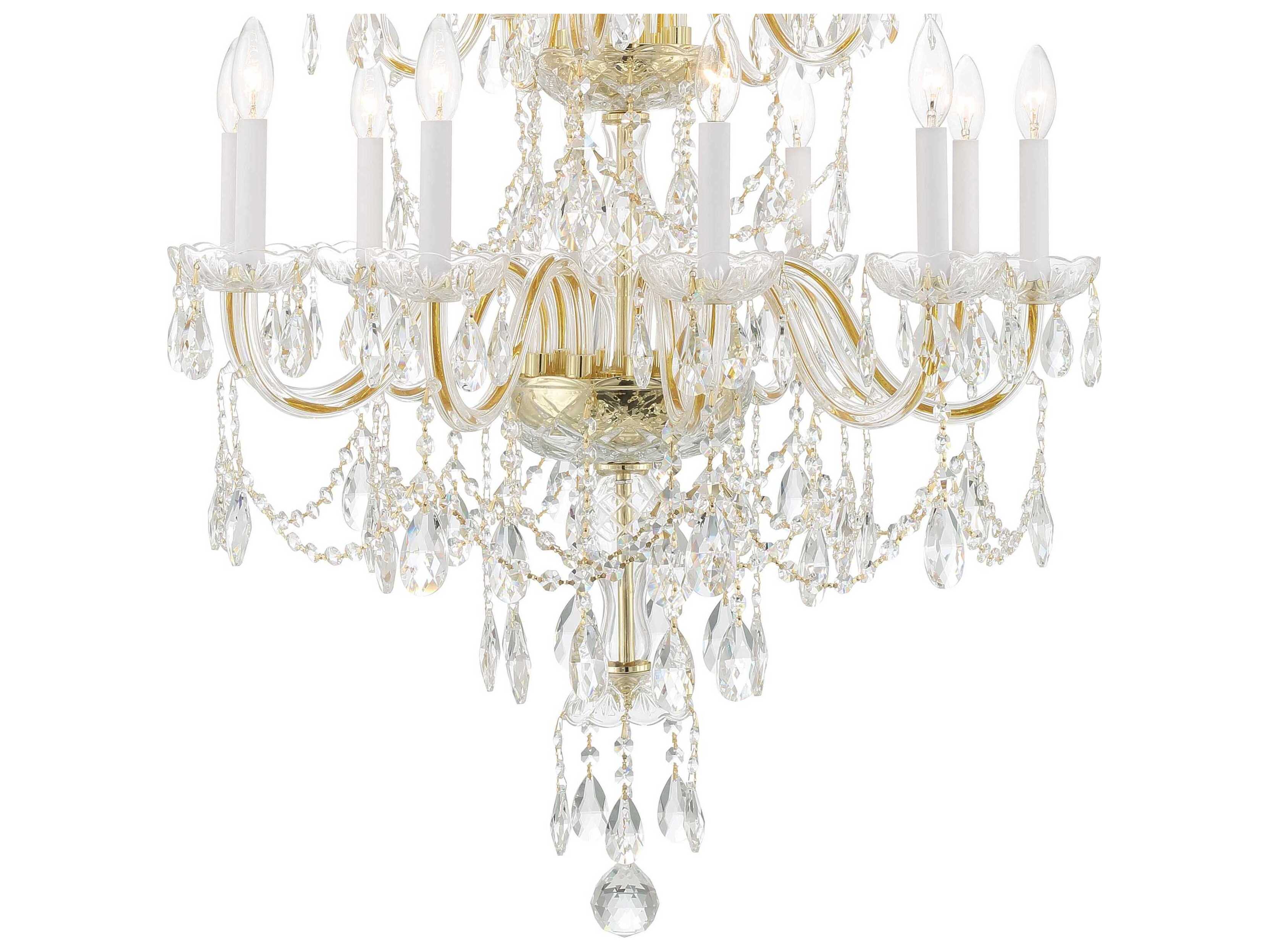 Crystorama Traditional Crystal 15-Light Polished Brass Glass Candelabra Chandelier